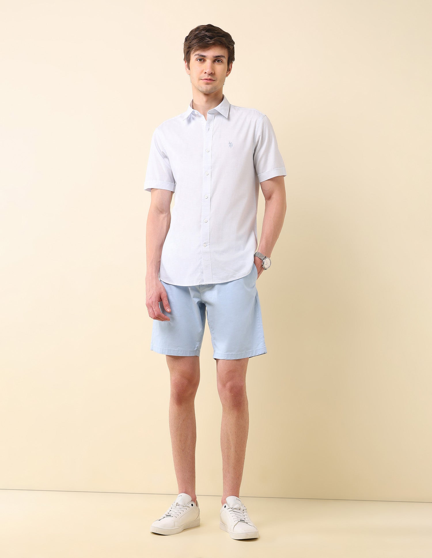 Pure Cotton Tailored Fit Shirt Light Blue - U.S. Polo Assn. India | Large