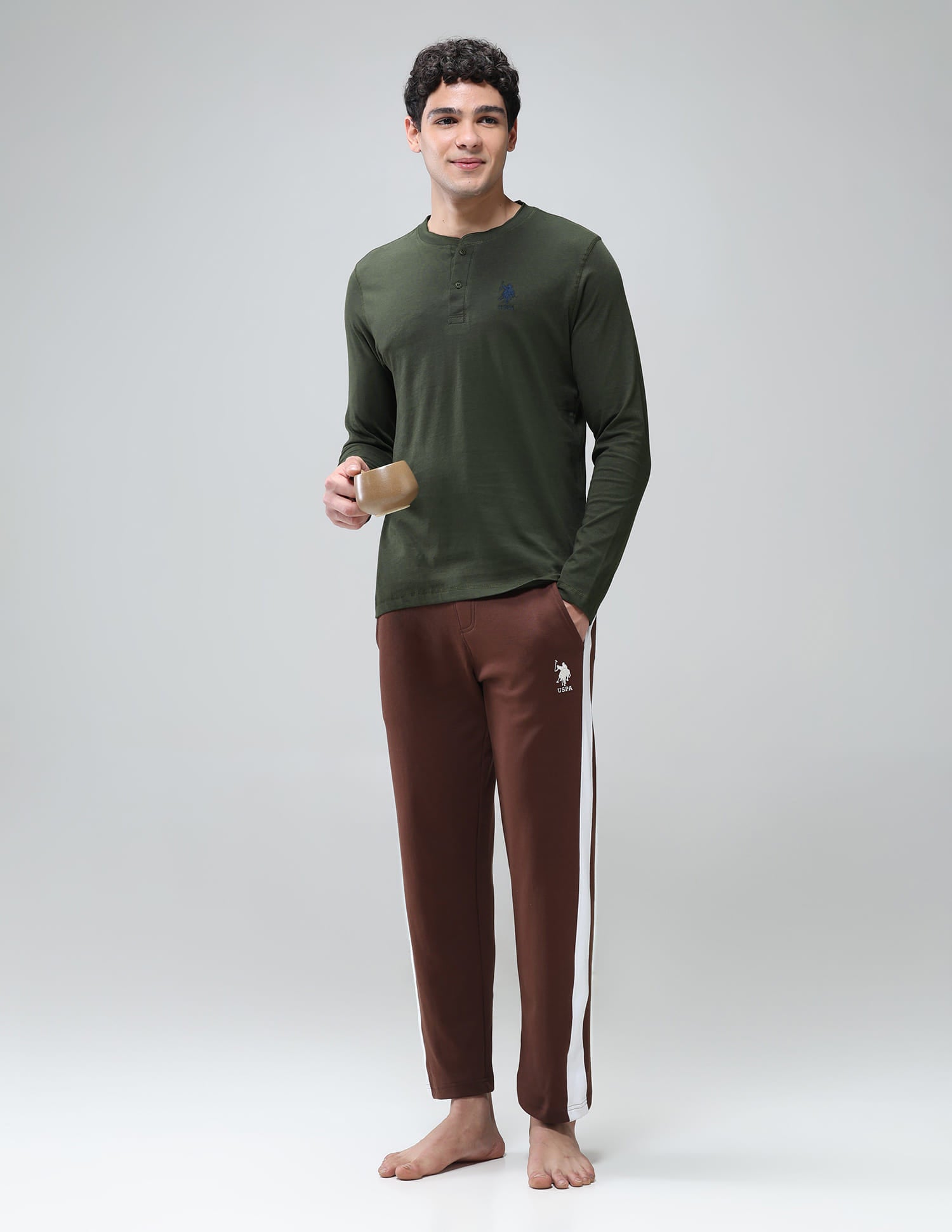 Comfort Fit Cotton I694 Henley Lounge T-Shirt - Pack Of 1 Olive - U.S. Polo Assn. India | Large