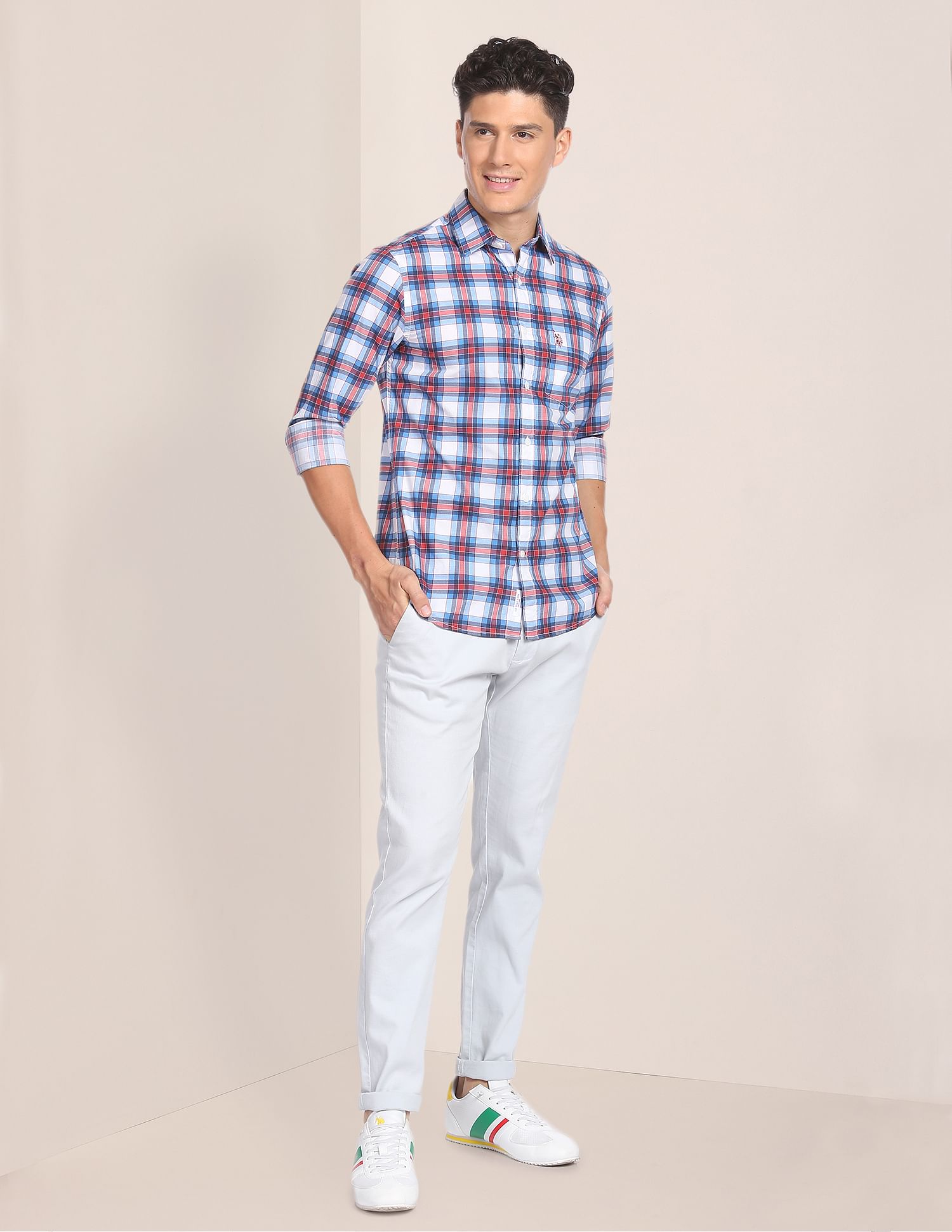 Tartan Tailored Fit Shirt Blue - U.S. POLO ASSN. | Large