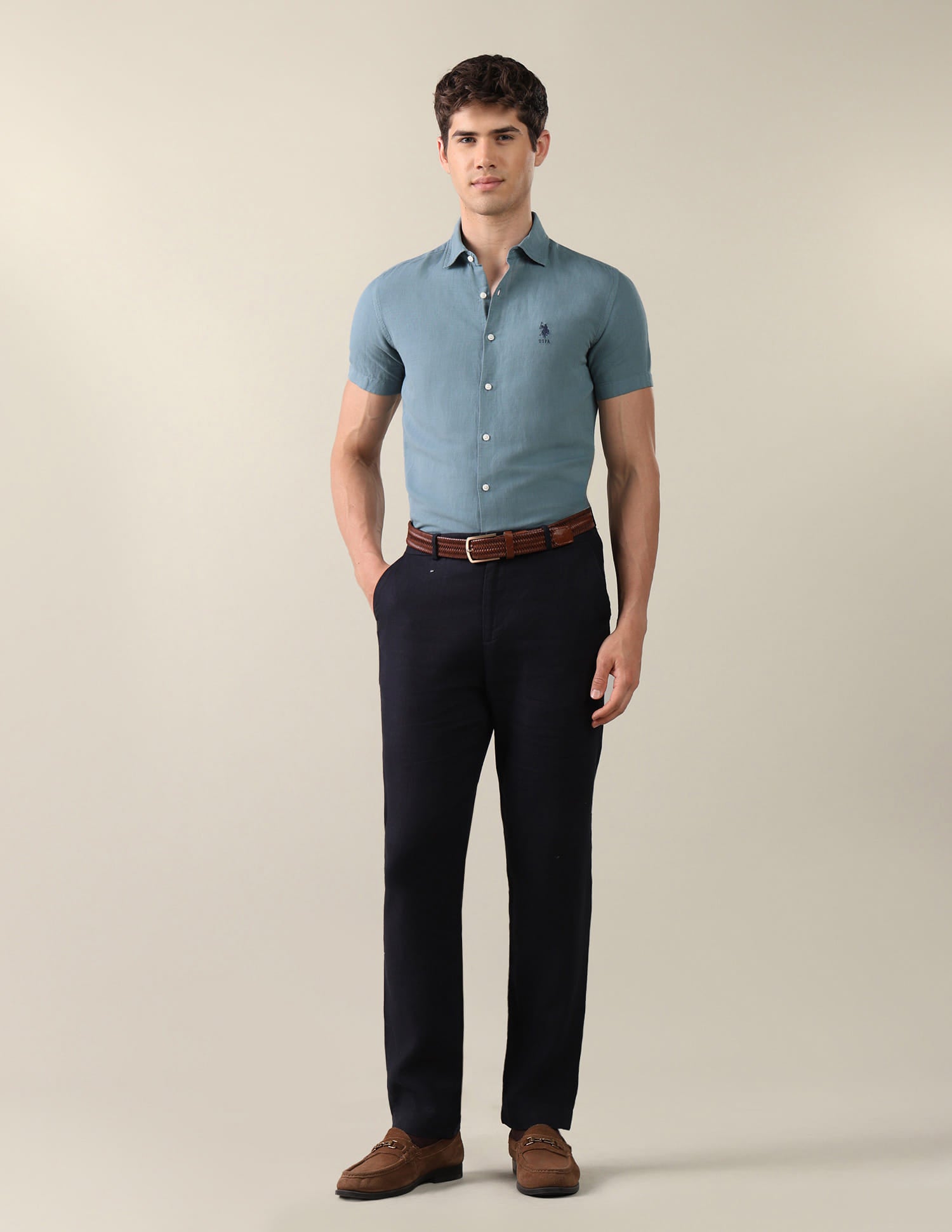 Solid Regular Fit Shirt Green - U.S. Polo Assn. India | Large