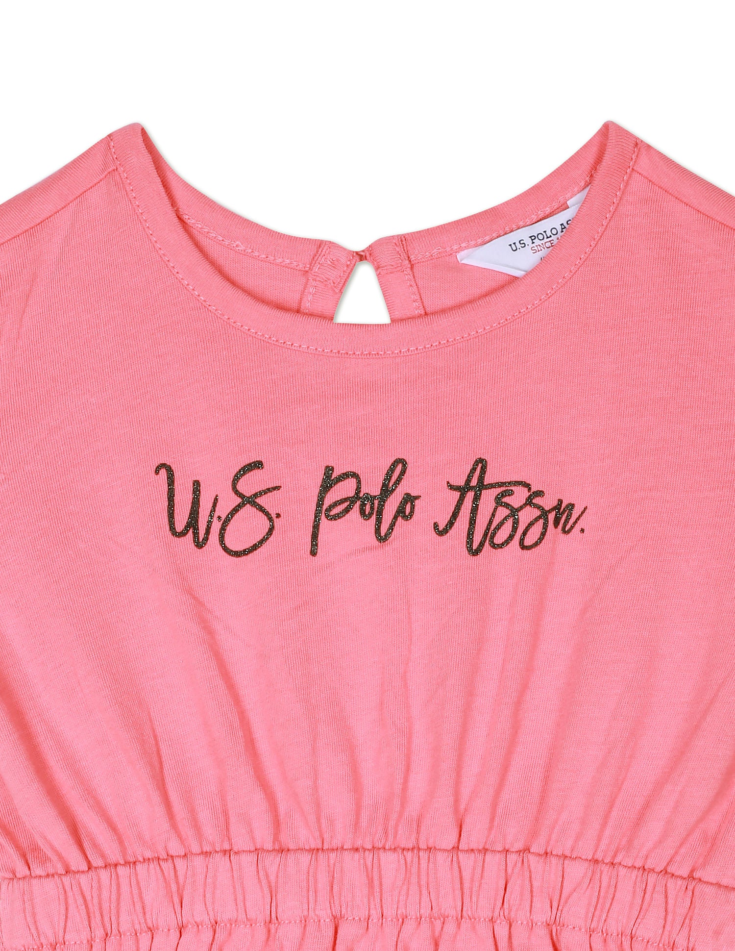 Girls Pink Glitter Logo Cotton Dress Pink - U.S. POLO ASSN. | Large