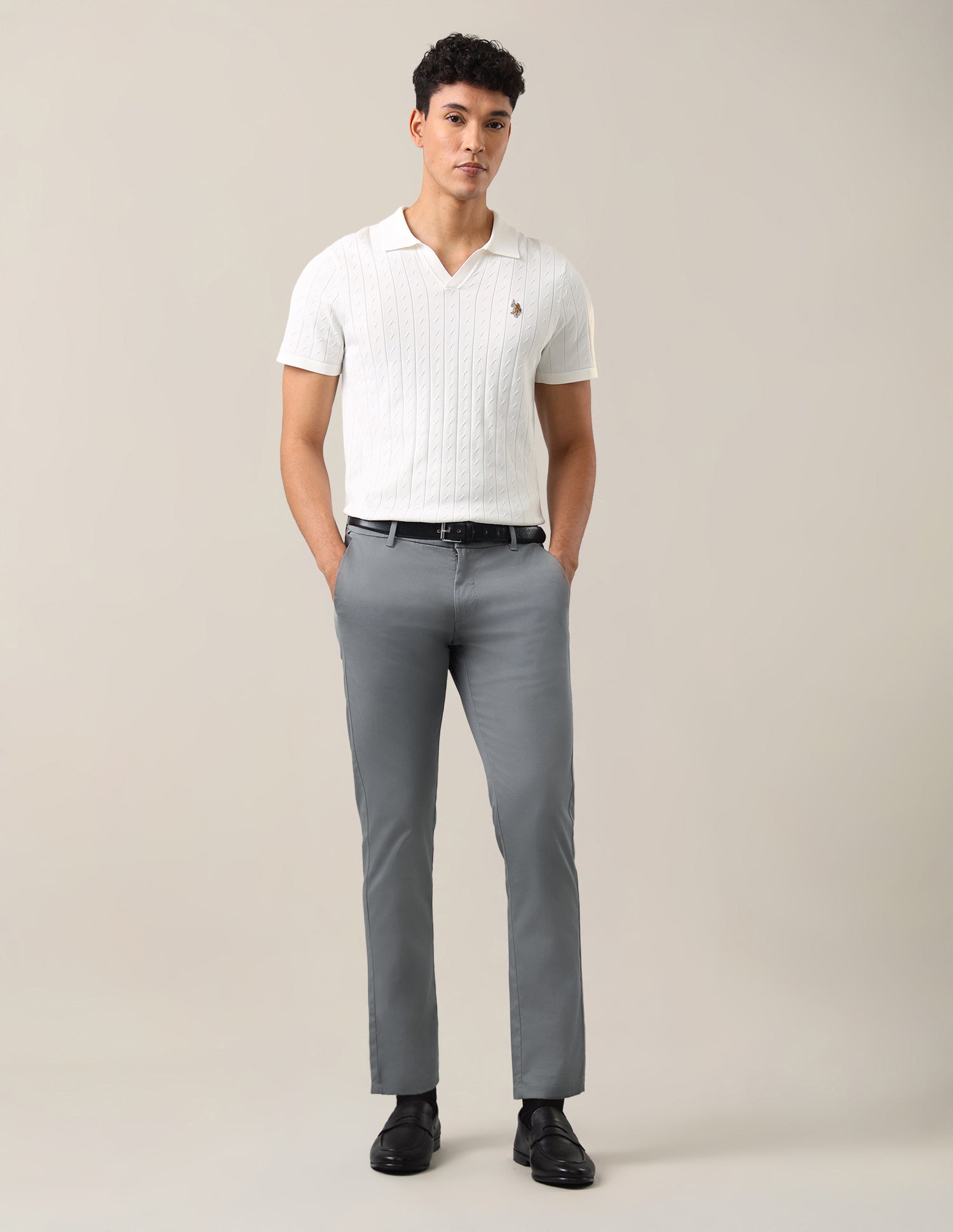 Denver Slim Fit Dobby Trousers Grey - U.S. Polo Assn. India | Large