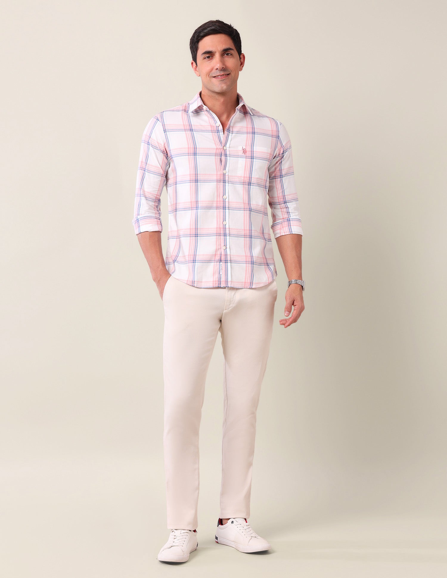 Tailored Fit Dupplin Checked Shirt Light Pink - U.S. POLO ASSN. | Large