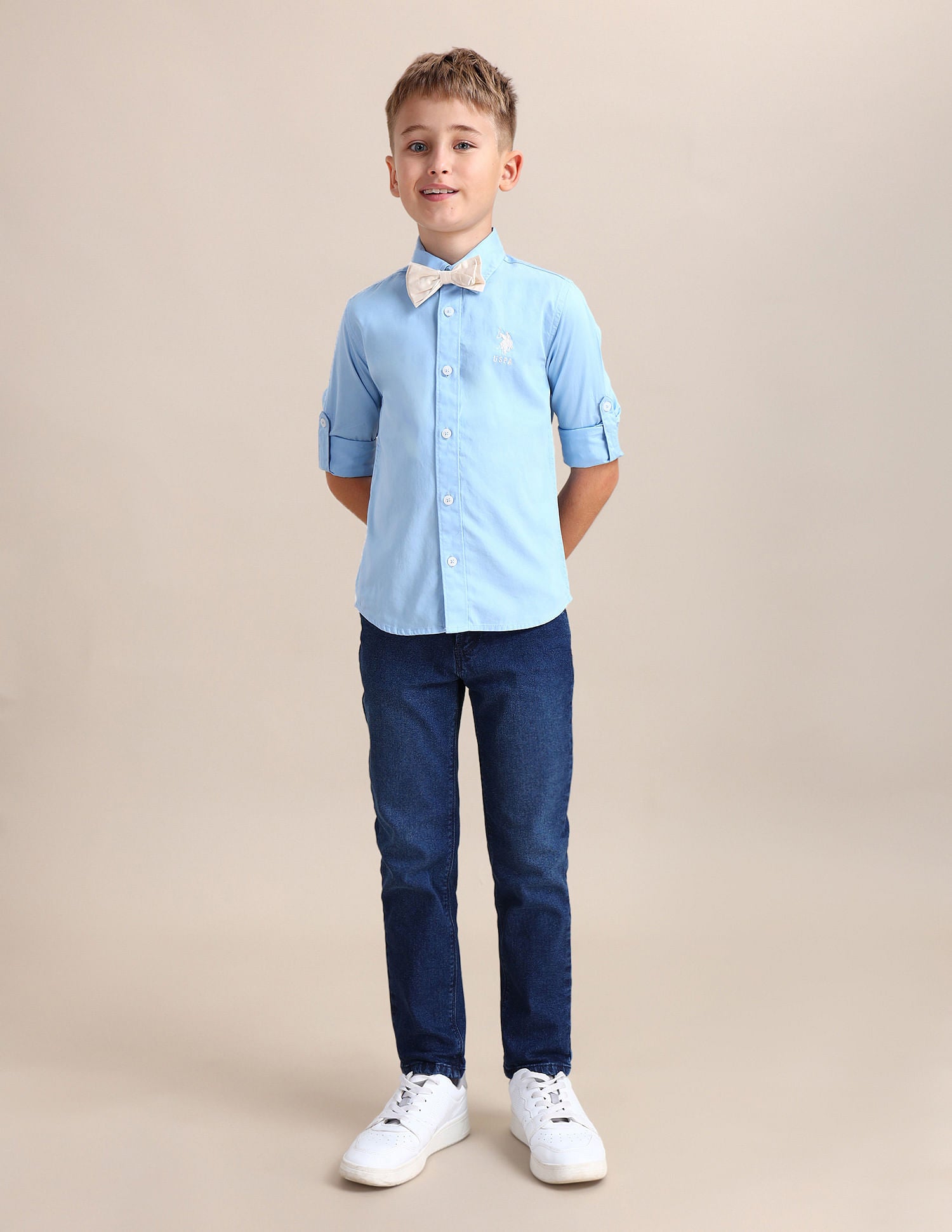 Dobby Regular Fit Solid Shirt Light Blue - U.S. POLO ASSN. | Large