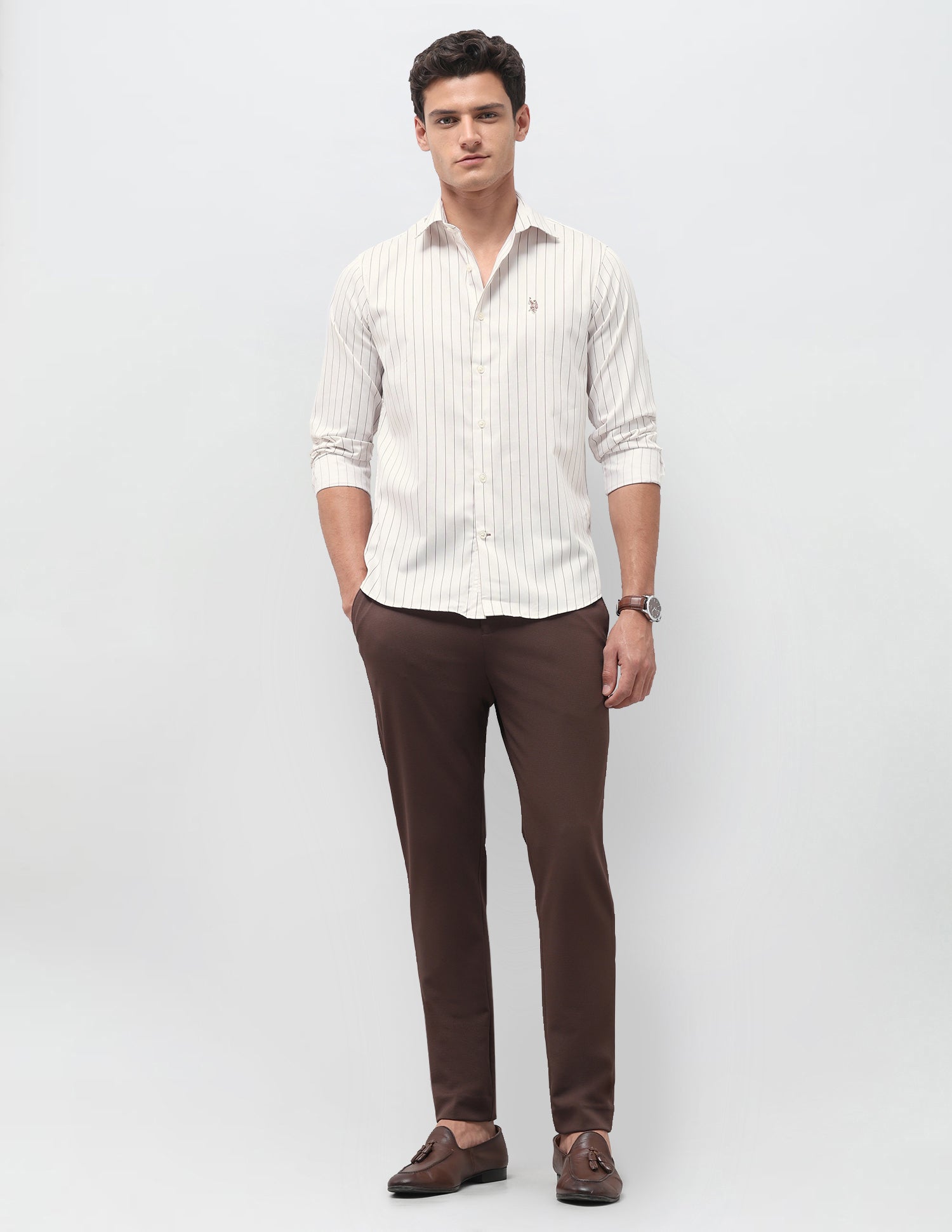 Tailored Fit Satin Shirt Beige - U.S. Polo Assn. India | Large