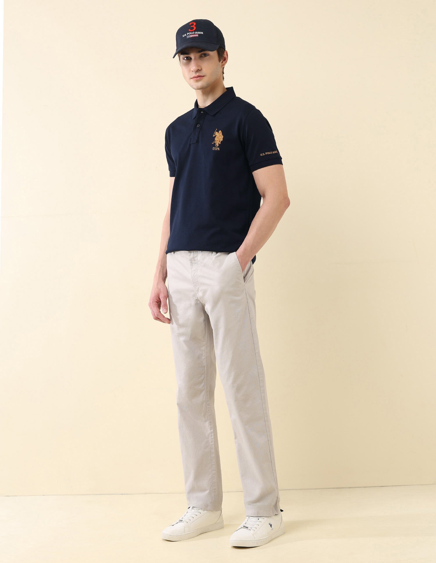 Solid Pure Cotton Gold Cup Polo Shirt Navy - U.S. Polo Assn. India | Large