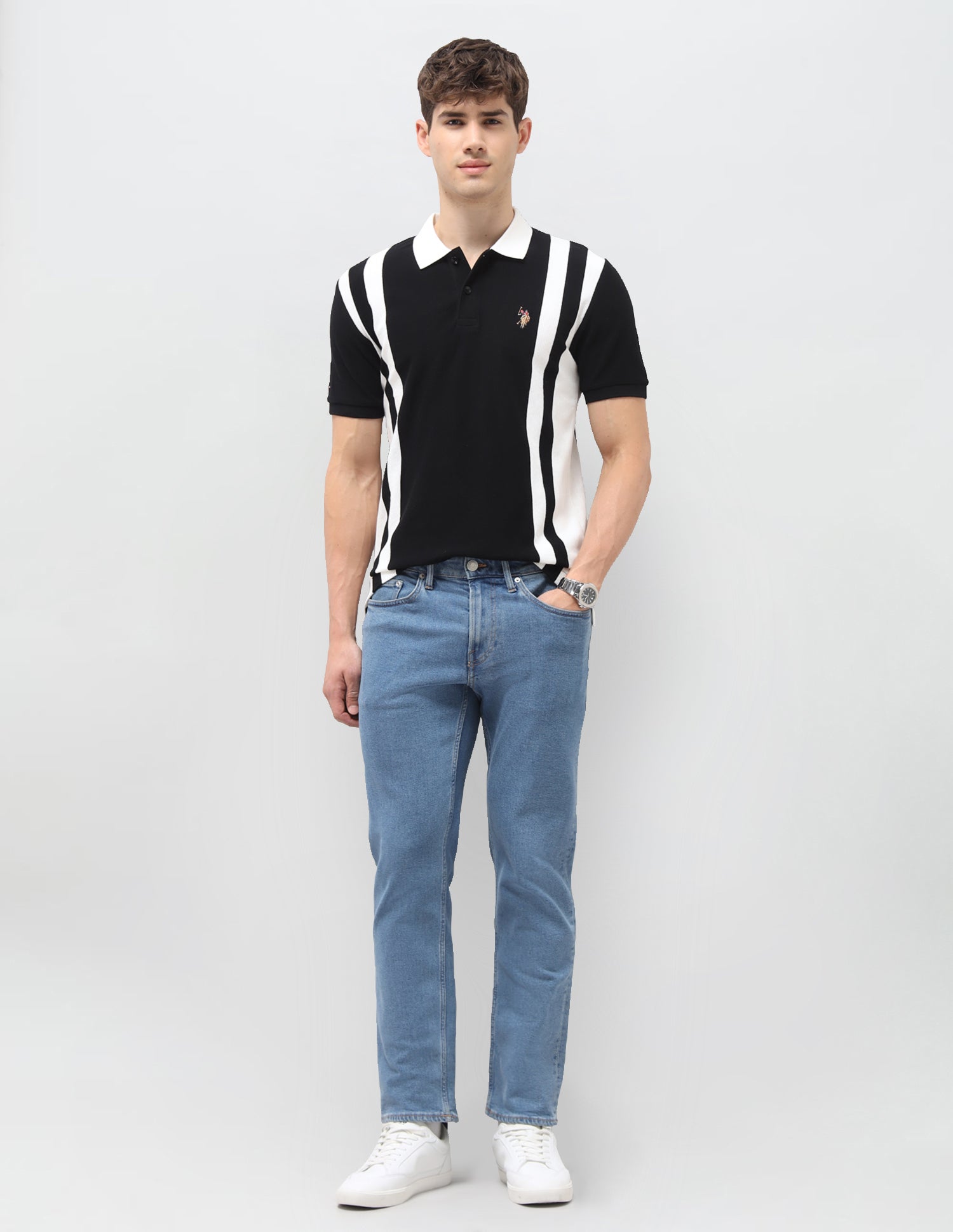 Vertical Striped Slim Fit Polo Shirt Black - U.S. Polo Assn. India | Large