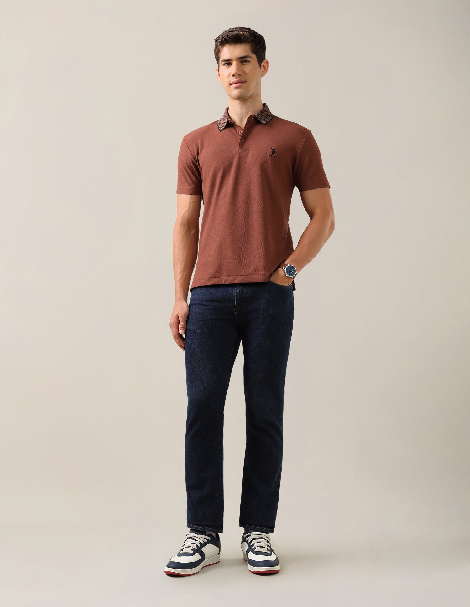 Solid Slim Fit Polo Shirt Brown - U.S. Polo Assn. India | Large