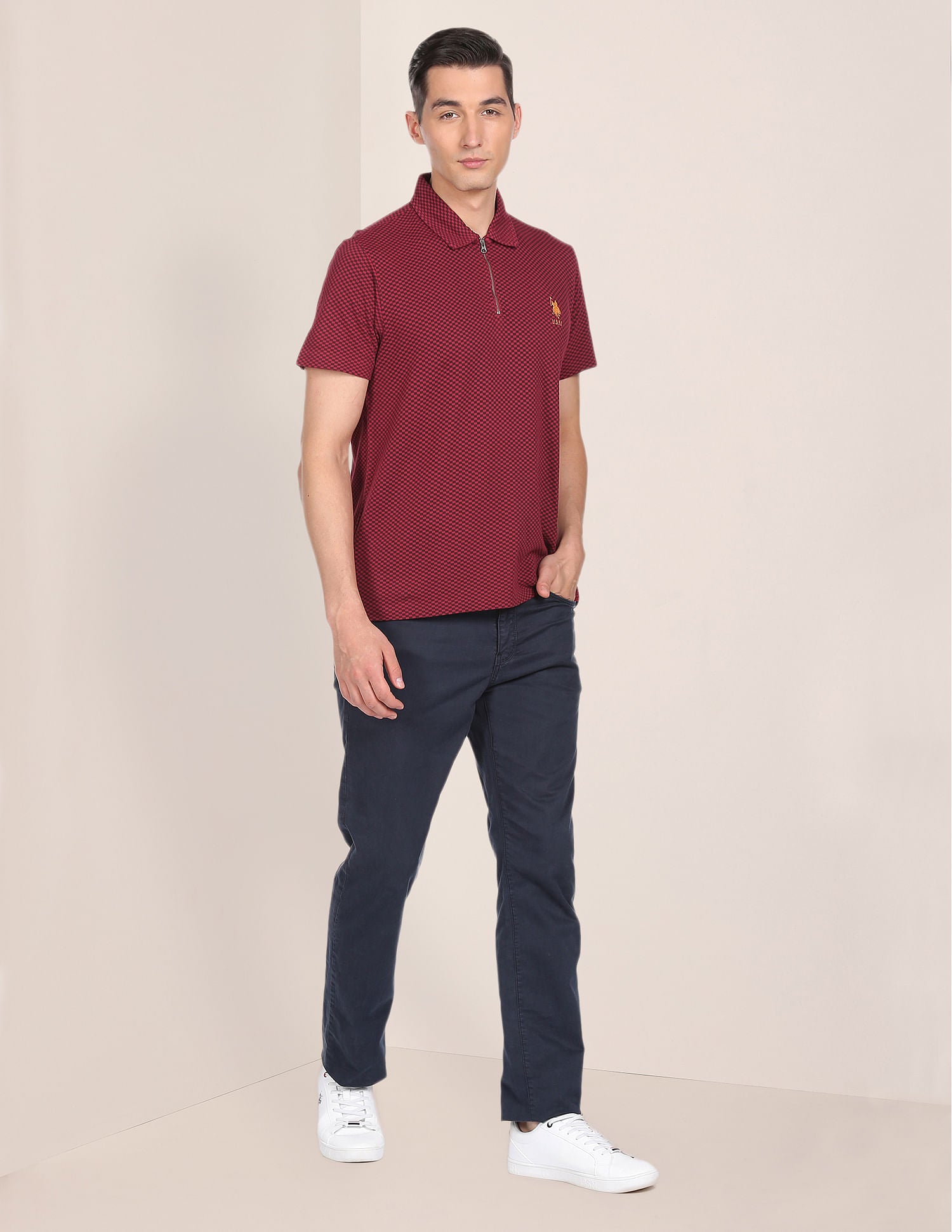 Pique Printed Polo Shirt Dark Red - U.S. Polo Assn. India | Large