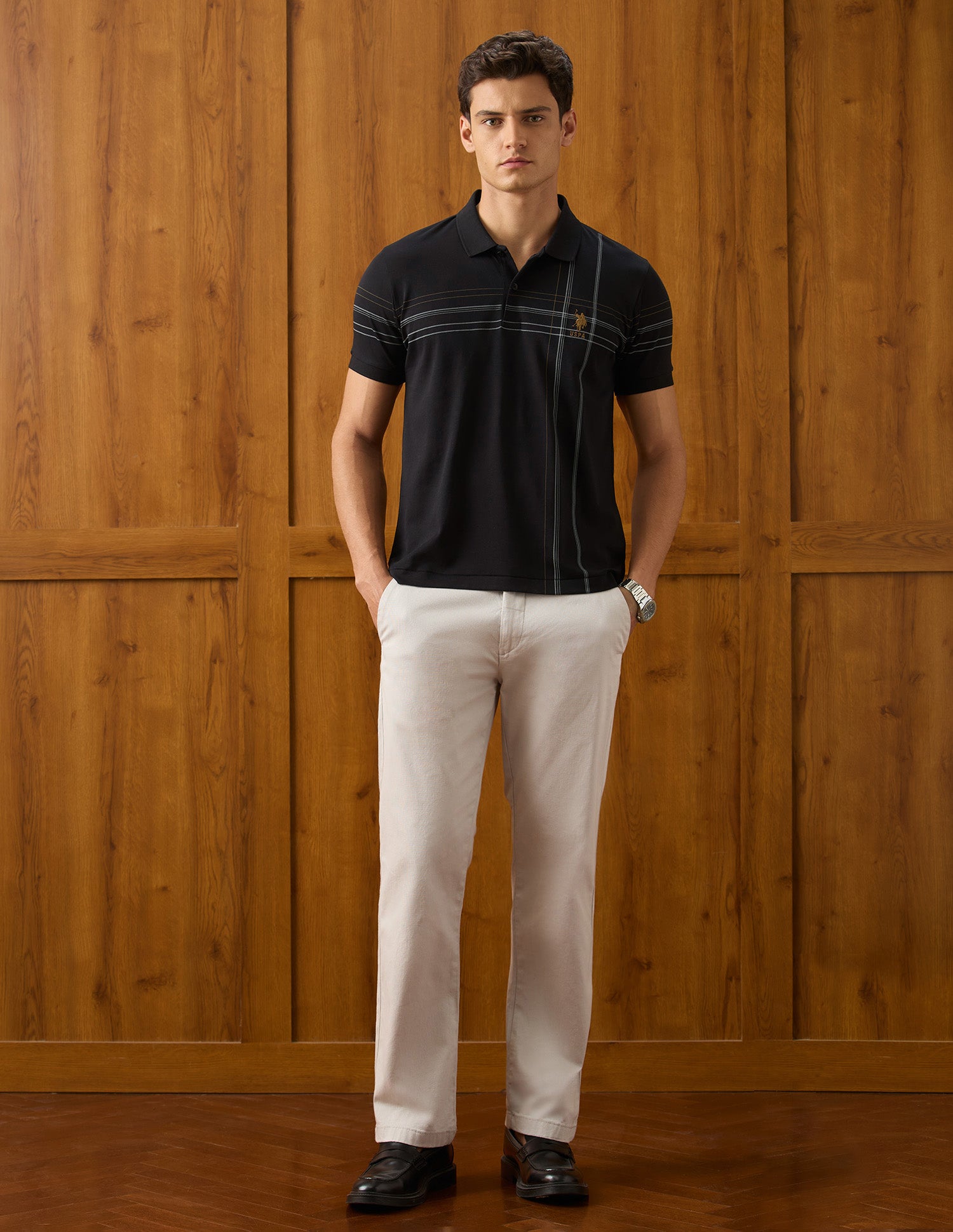 Vertical Striped Slim Fit Polo Shirt Black - U.S. Polo Assn. India | Large