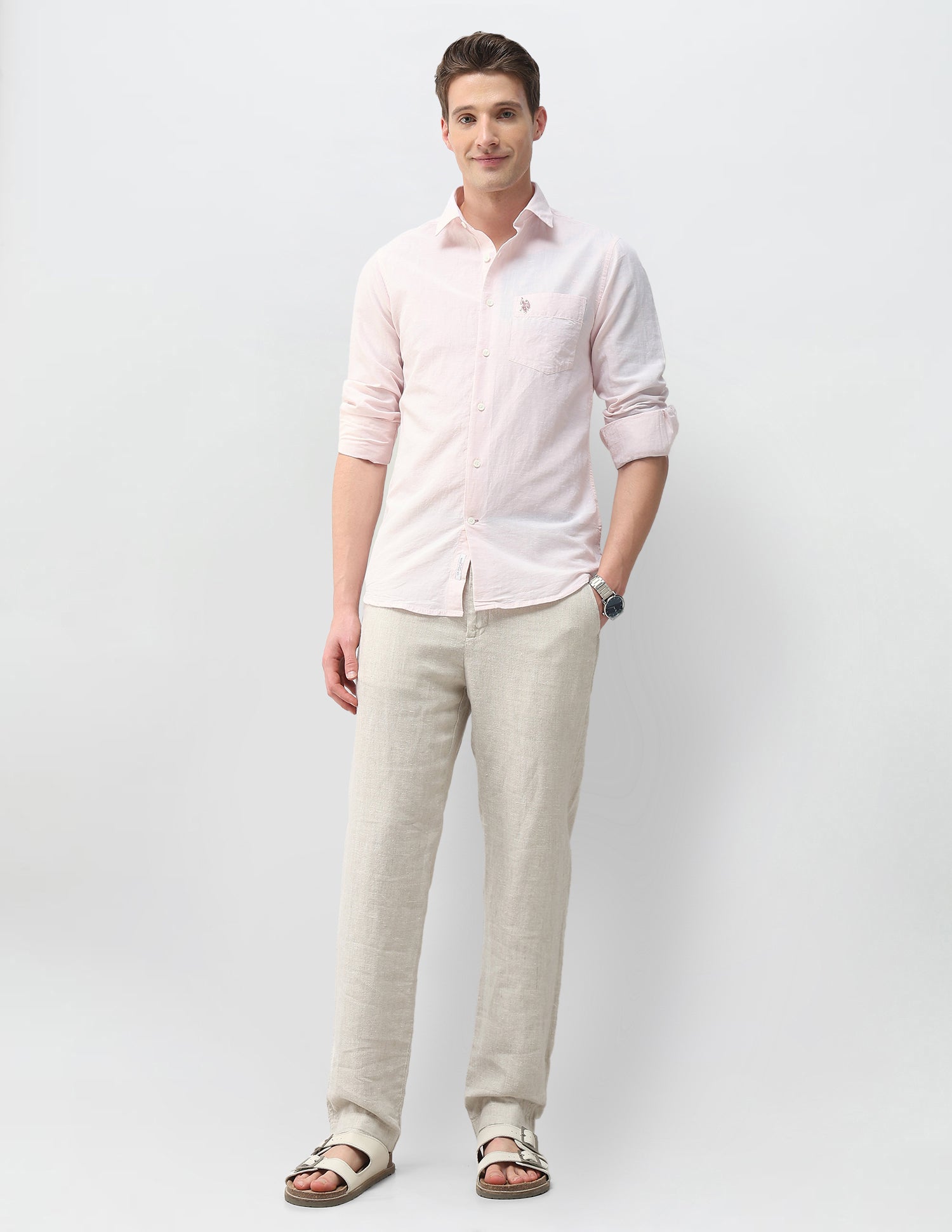 Pacho X Solid Regular Fit Shirt Pink - U.S. Polo Assn. India | Large