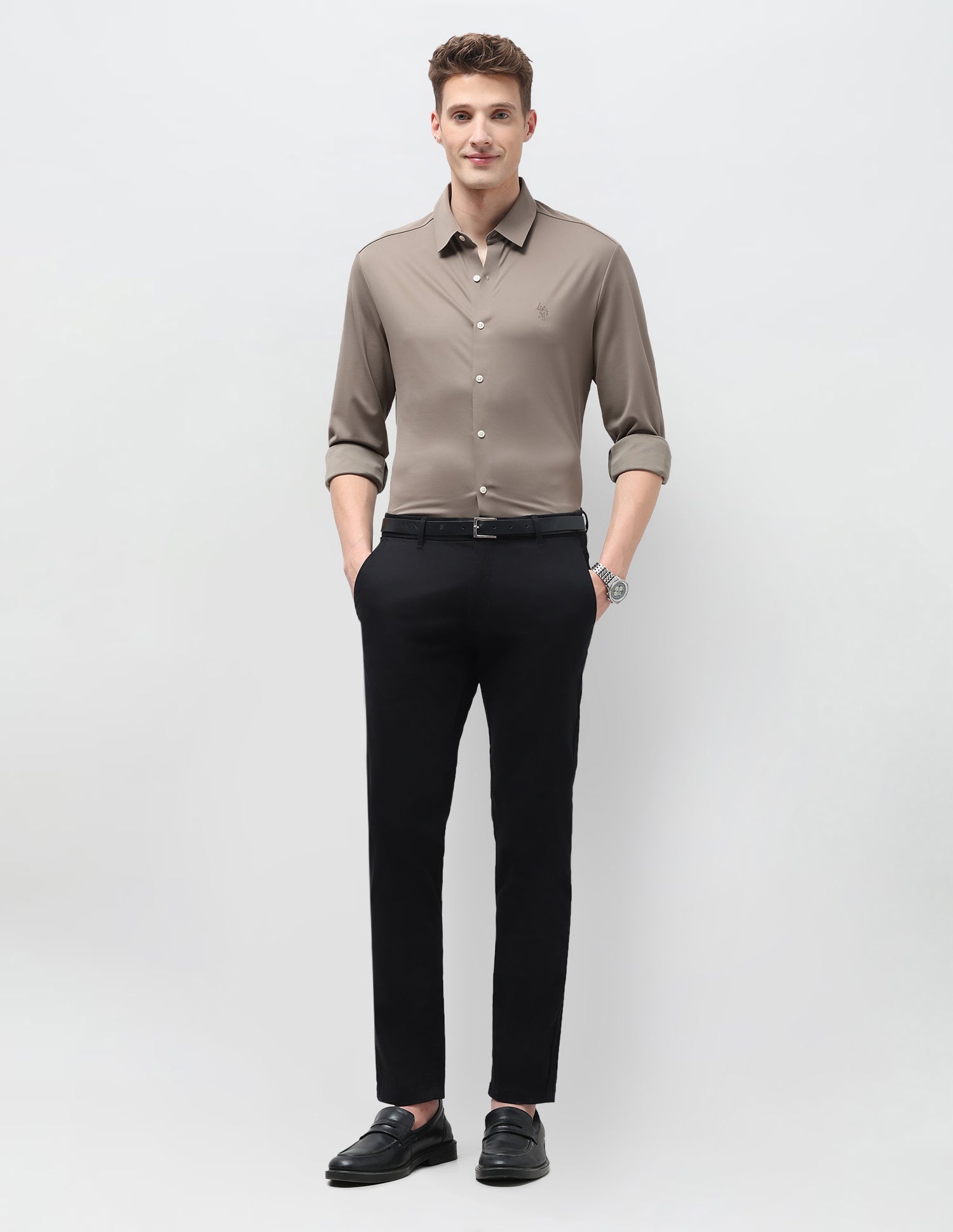 Solid Knitted Shirt Khaki - U.S. Polo Assn. India | Large