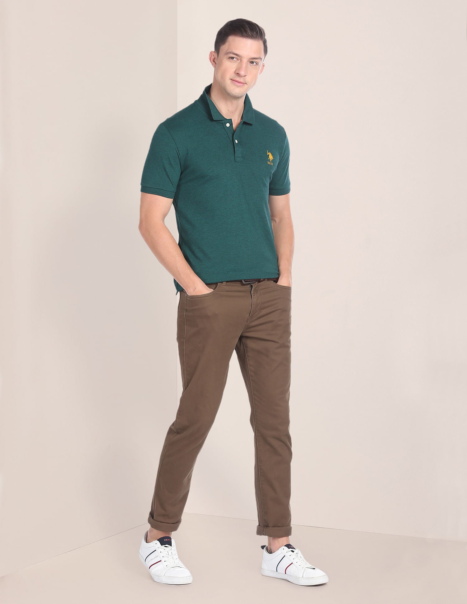 Embroidered Logo Heathered Polo Shirt Dark Green - U.S. Polo Assn. India | Large