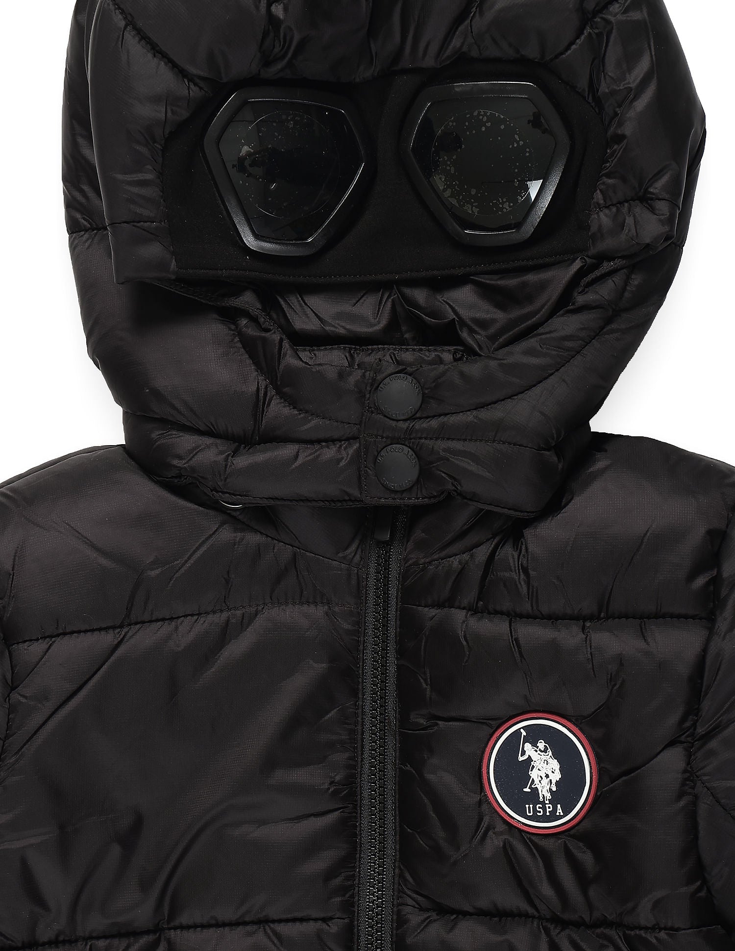 Boys Sunglasses Hood Puffer Jacket Black - U.S. POLO ASSN. | Large