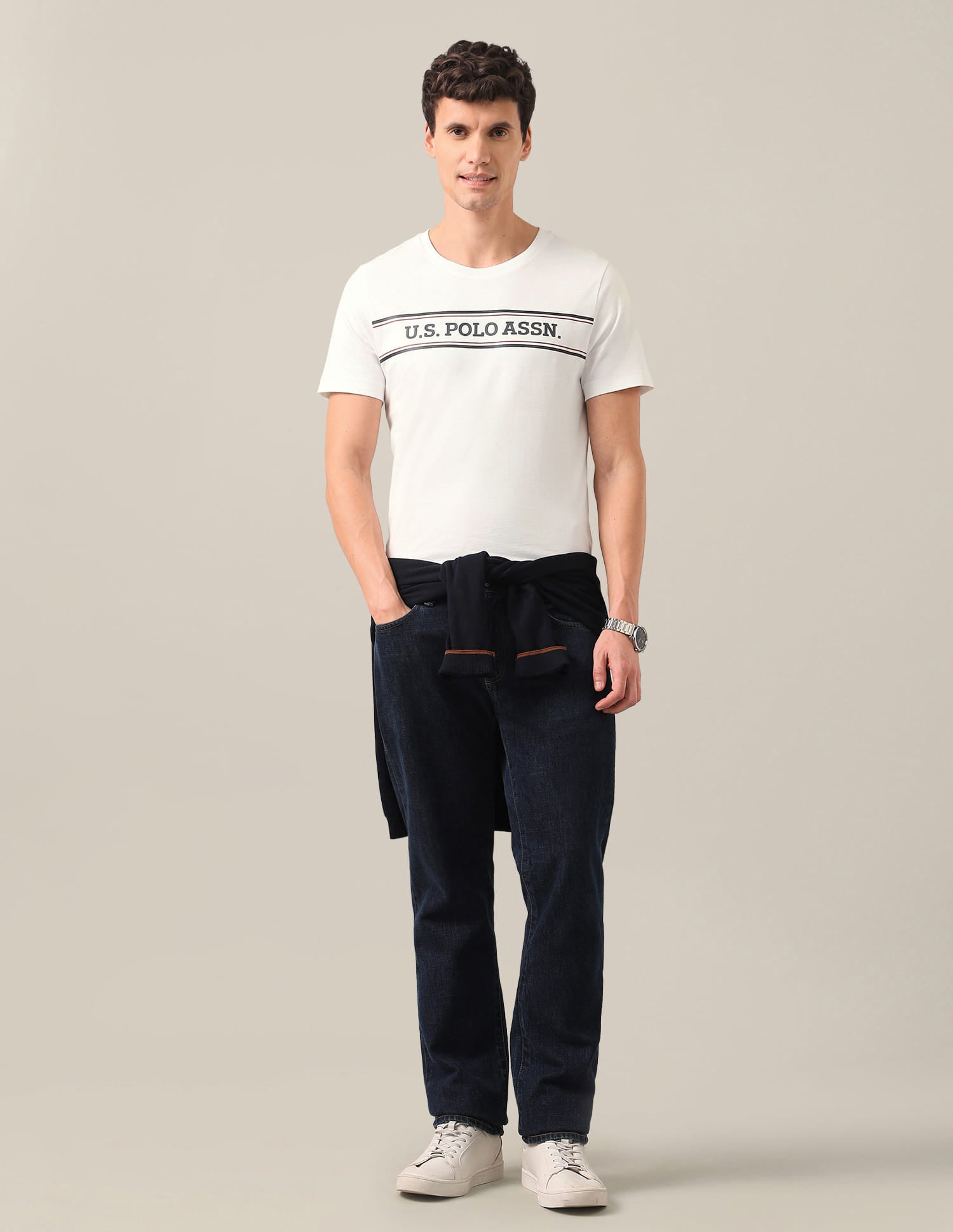 Brand Embossed Regular Fit T-Shirt White - U.S. Polo Assn. India | Large