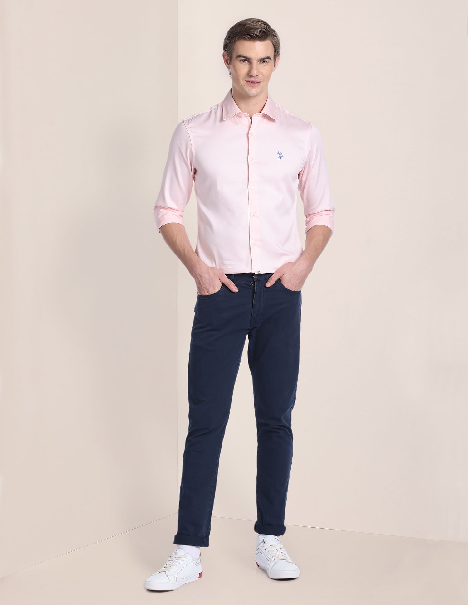 Solid Satin Shirt Light Pink - U.S. POLO ASSN. | Large