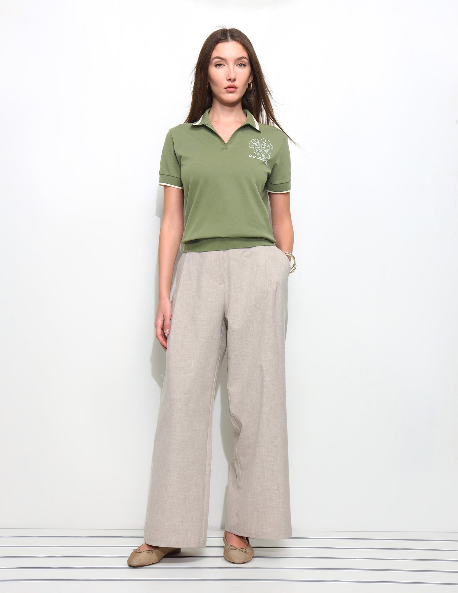 Floral Embroidery Blouson Polo Shirt Olive - U.S. Polo Assn. India | Large