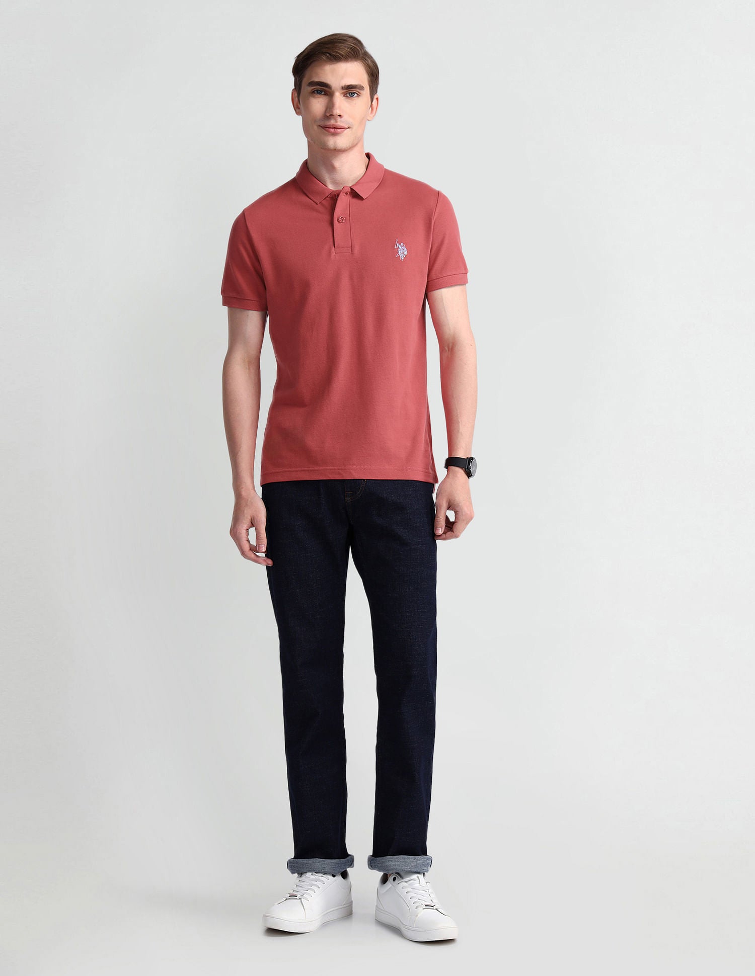 Muscle Fit Solid Polo Shirt Pink - U.S. Polo Assn. India | Large