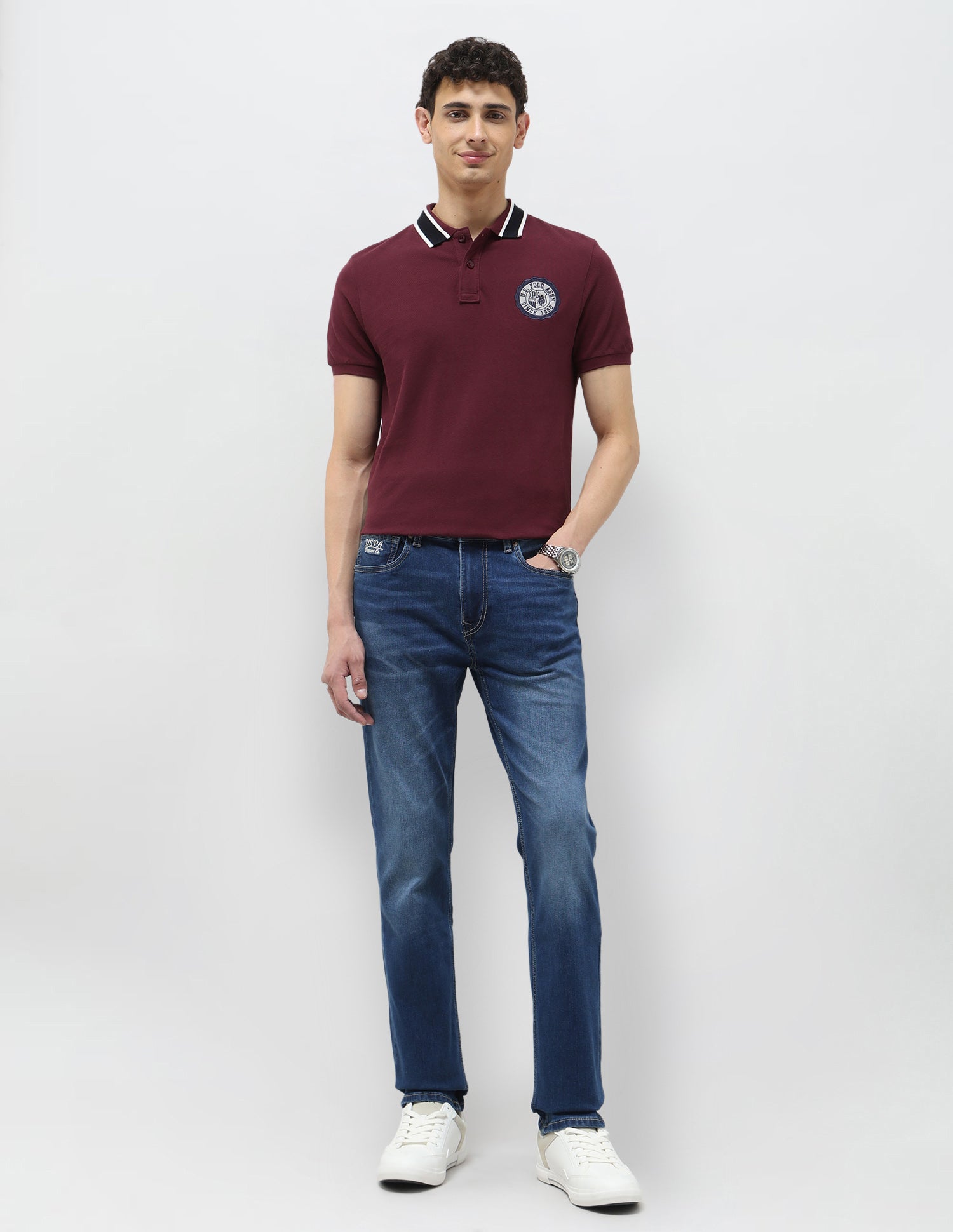 Pure Cotton Muscle Fit Polo Shirt Maroon - U.S. Polo Assn. India | Large