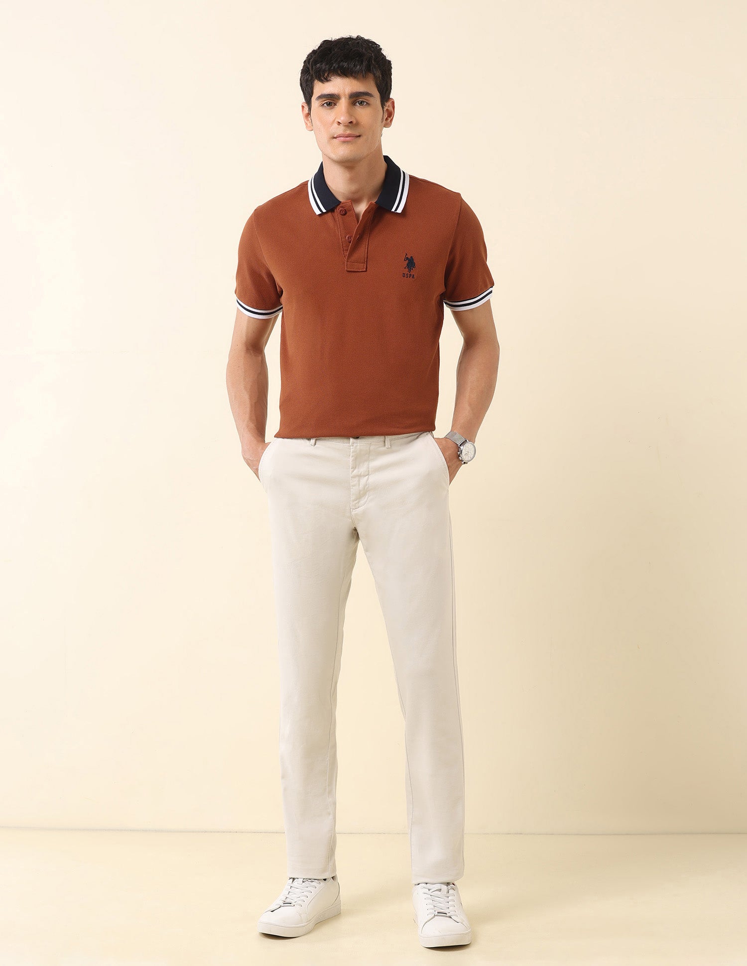 Pure Cotton Slim Fit Classic Polo Shirt Rust - U.S. Polo Assn. India | Large