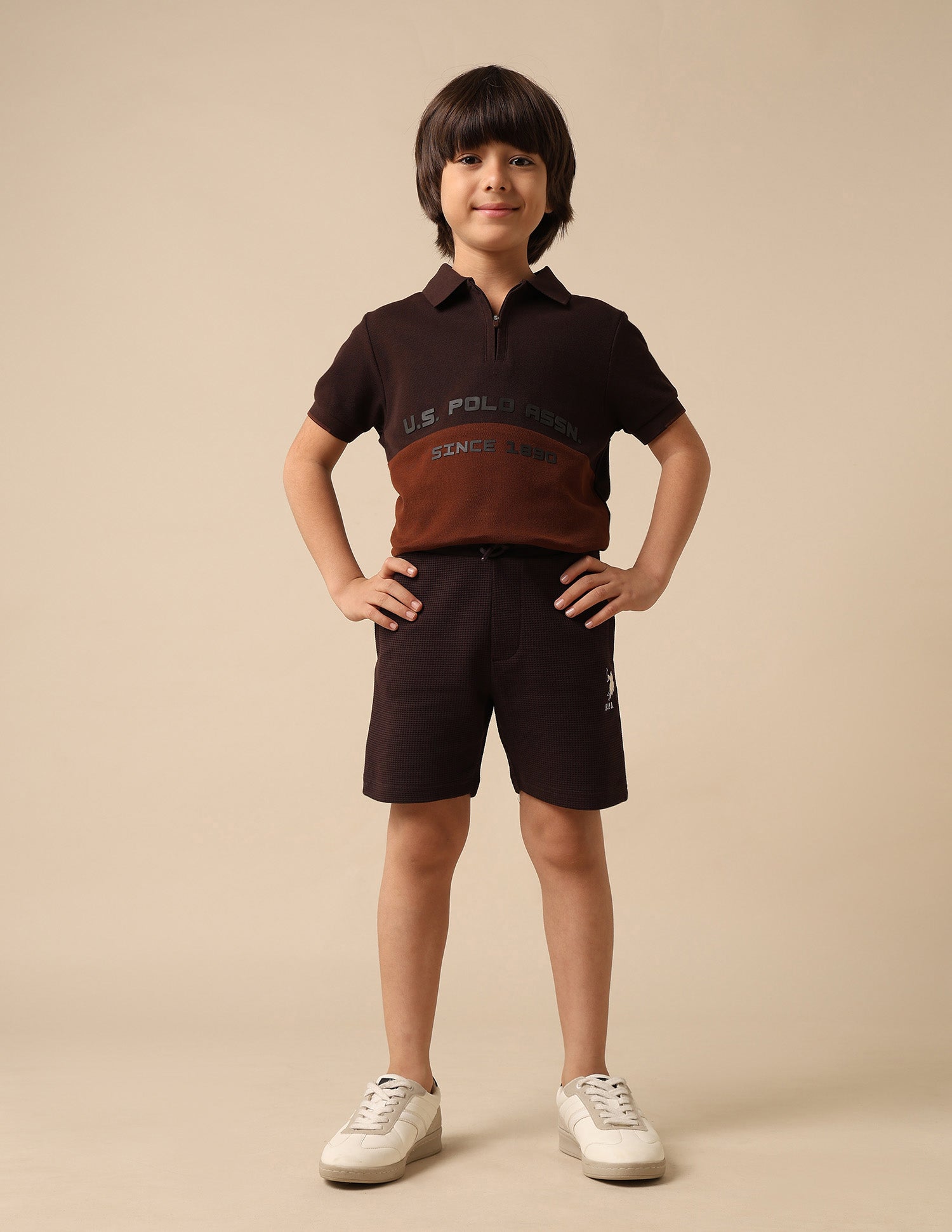 Boys Textured Regular Fit Shorts Dark Brown - U.S. POLO ASSN. | Large