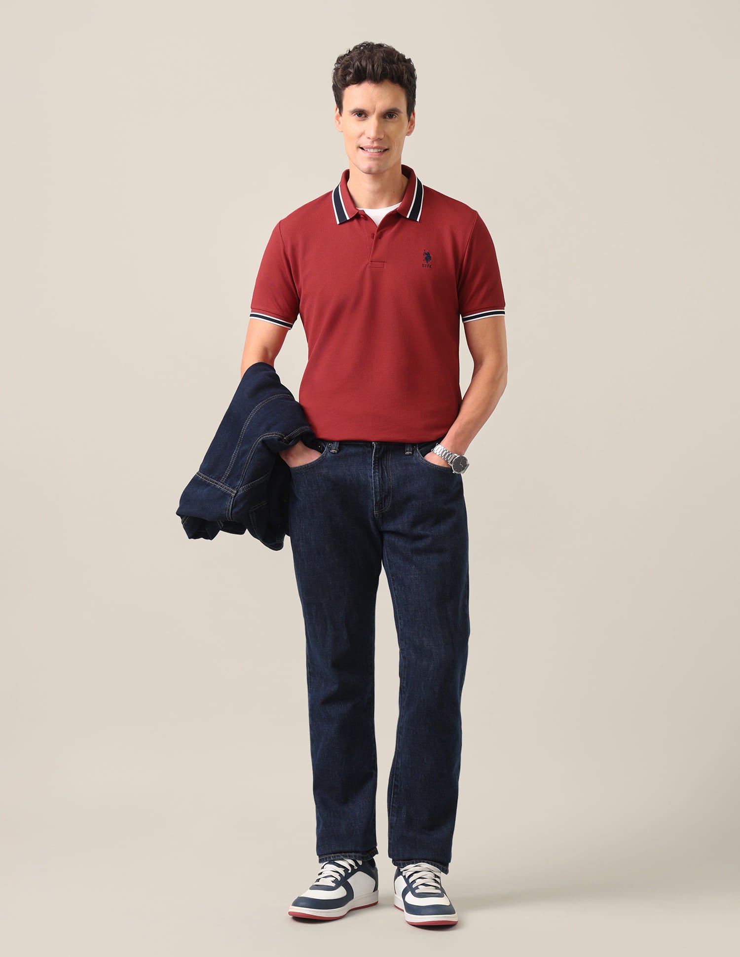 Solid Slim Fit Polo Shirt Red - U.S. Polo Assn. India | Large