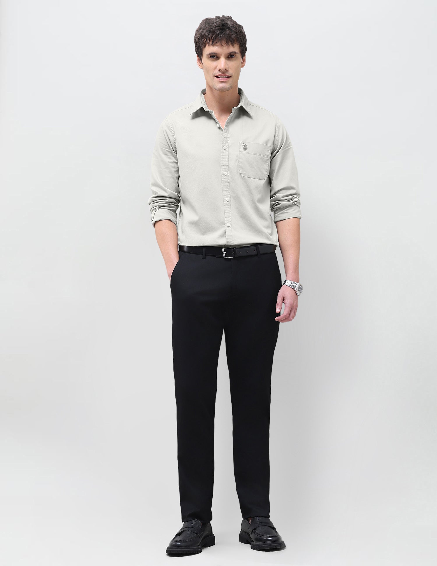 Twill Solid Shirt Light Grey - U.S. Polo Assn. India | Large