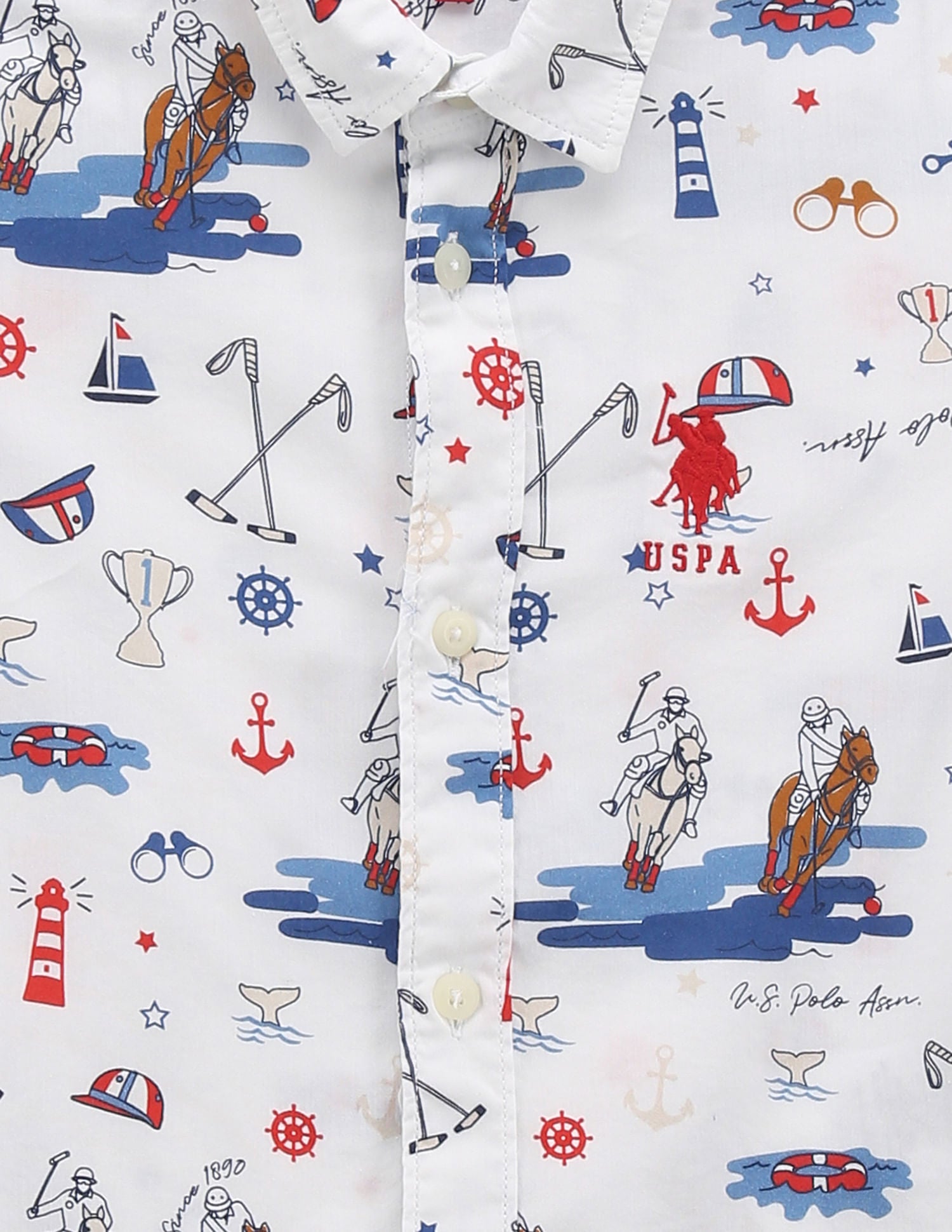 Boys Spread Collar Graphic Print Shirt White - U.S. Polo Assn. India | Large