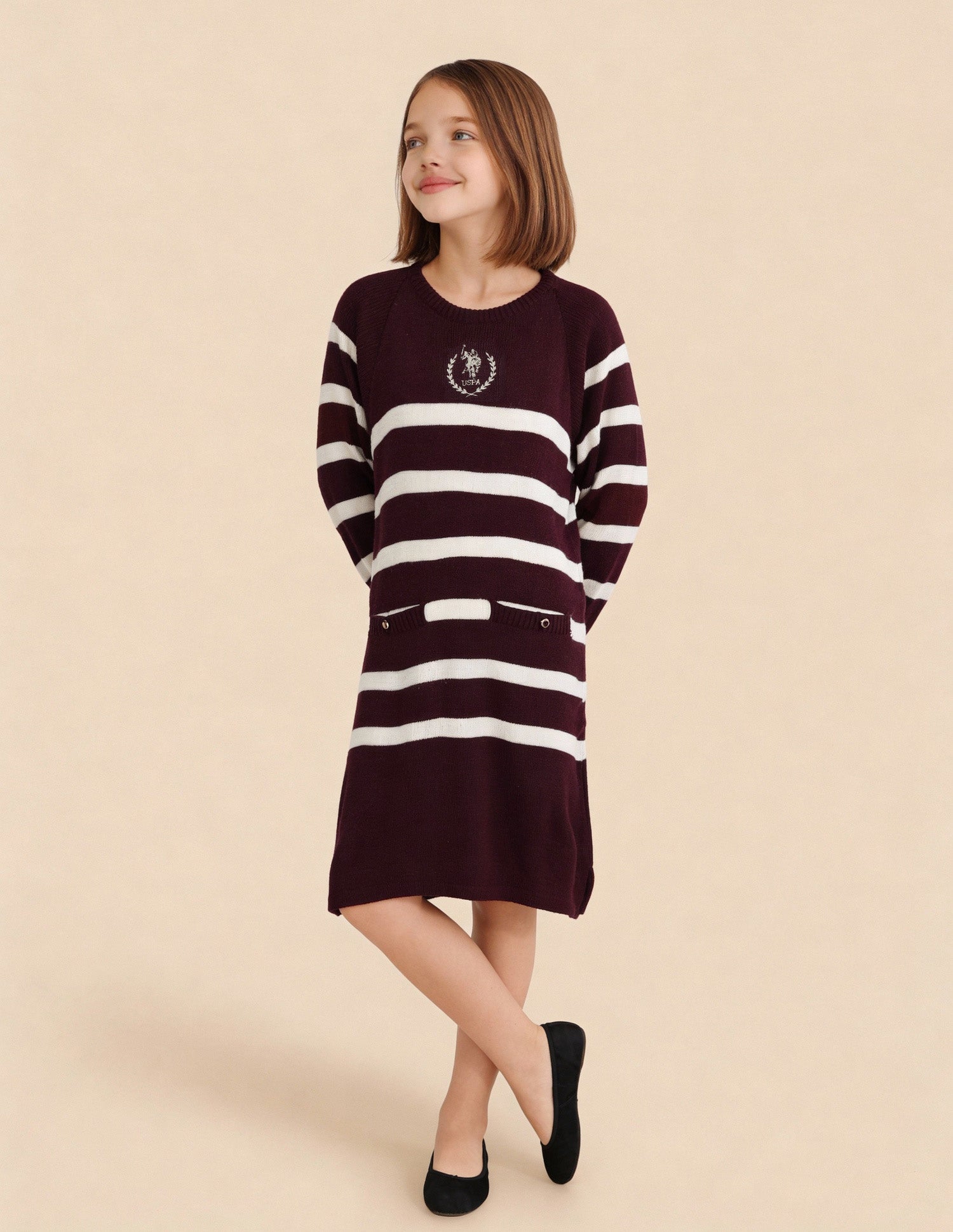 Girls A-Line Sweater Dress Burgundy - U.S. Polo Assn. India | Large