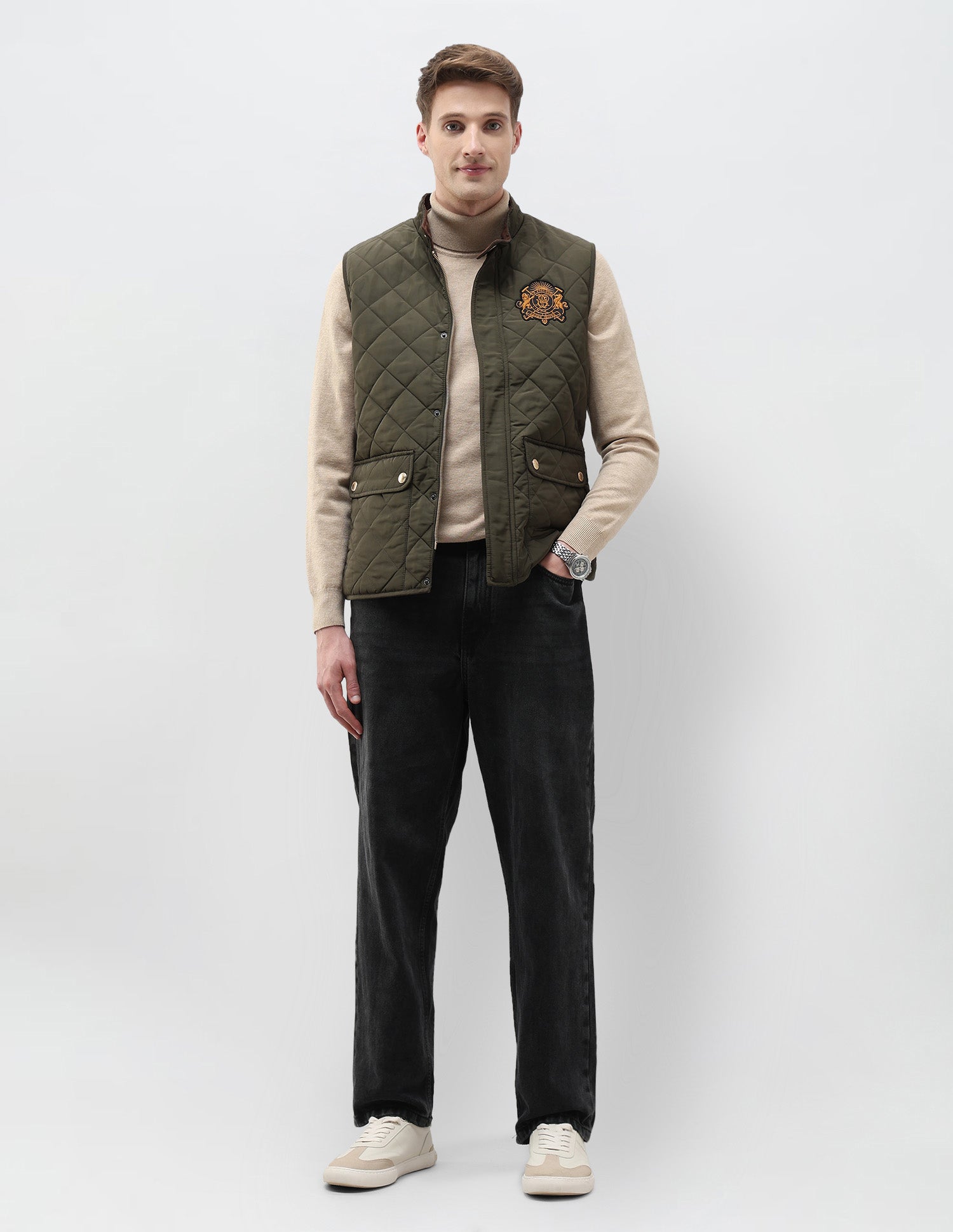 High Neck Solid Quilted Jacket Olive - U.S. POLO ASSN. | Large