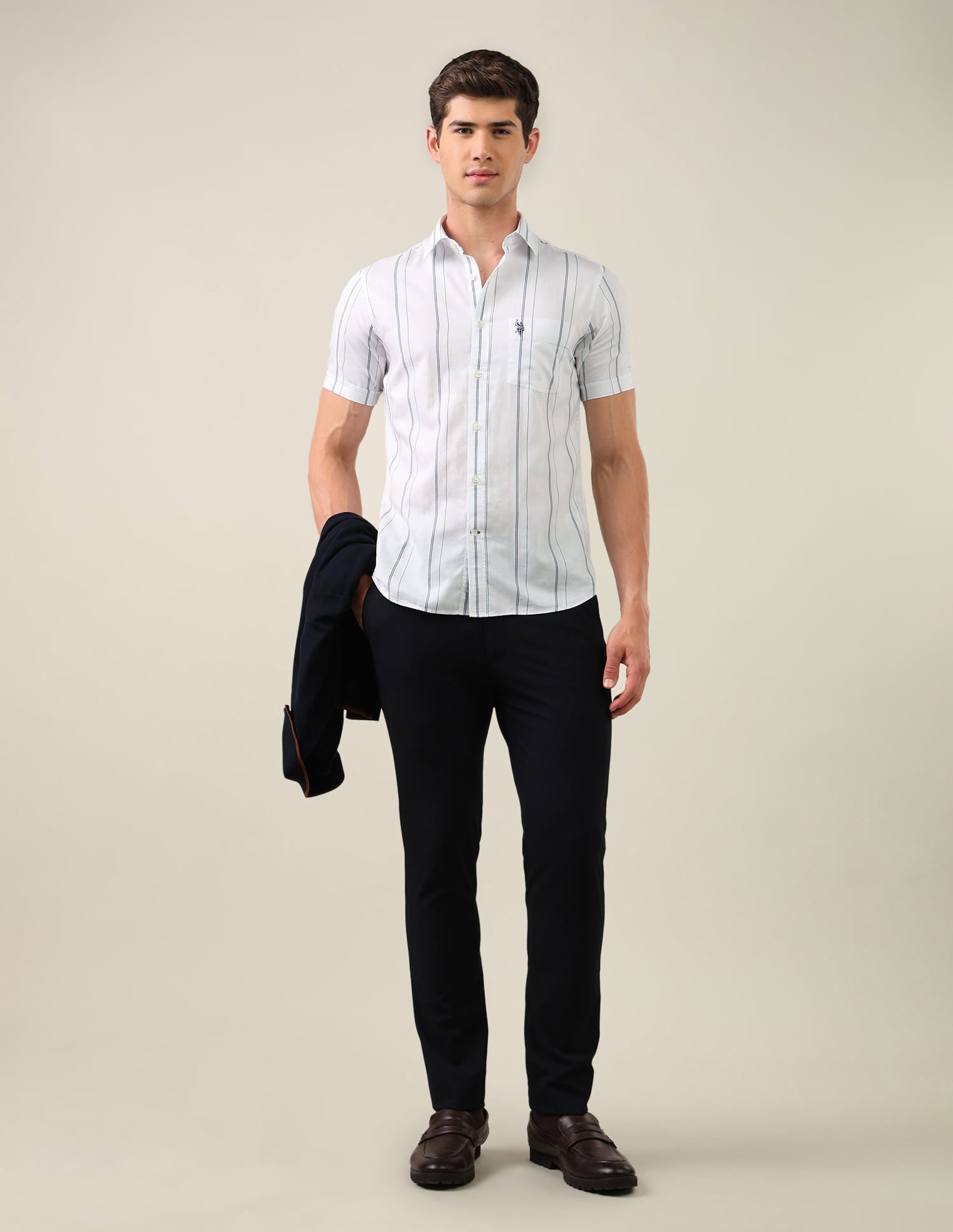 Vertical Striped Tailored Fit Shirt White - U.S. Polo Assn. India | Large