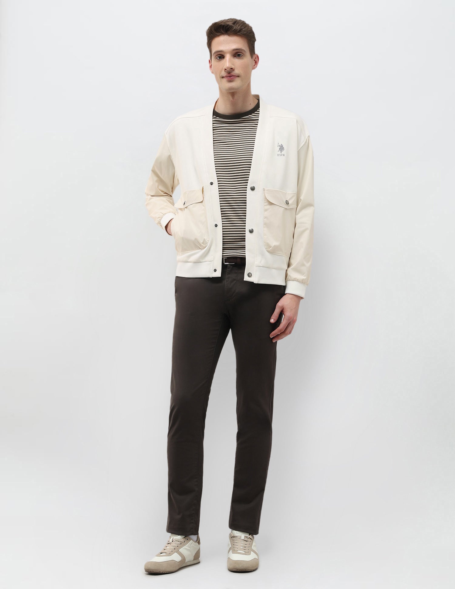 Solid Regular Fit Jacket Ivory - U.S. Polo Assn. India | Large