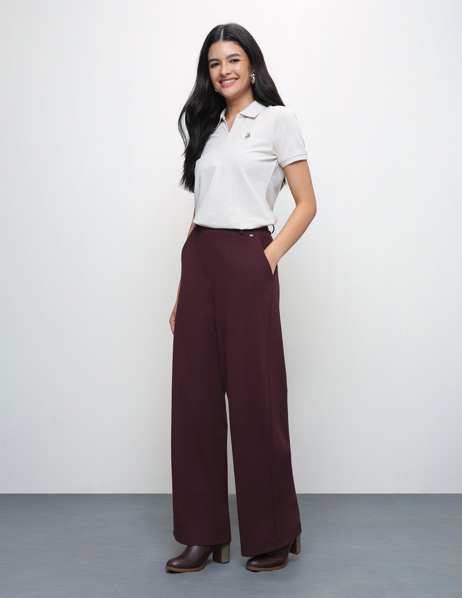 Wide Leg Fit High Rise Trousers Purple - U.S. Polo Assn. India | Large