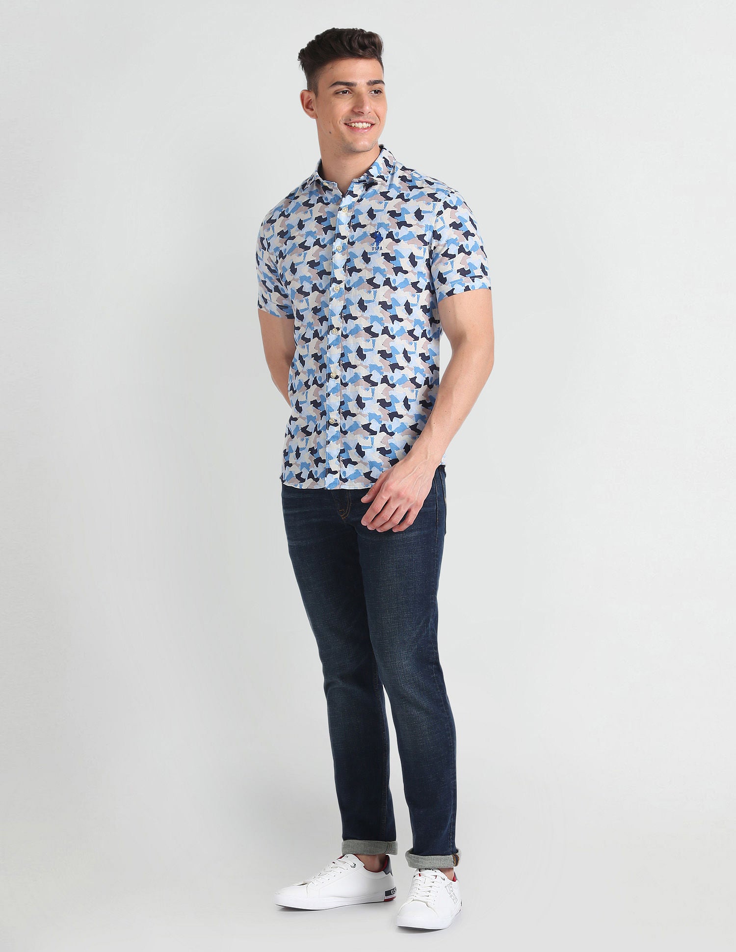 Abstract Print Slim Fit Shirt Blue - U.S. Polo Assn. India | Large