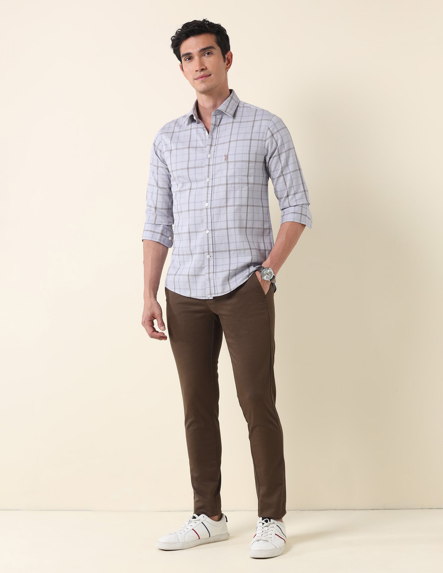 Grid Tattersall Checked Tailored Fit Shirt Grey - U.S. Polo Assn. India | Large