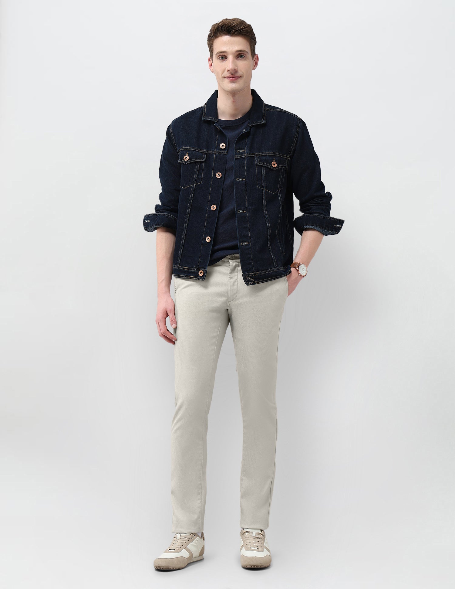 Denver Slim Fit Textured Trousers Stone - U.S. Polo Assn. India | Large
