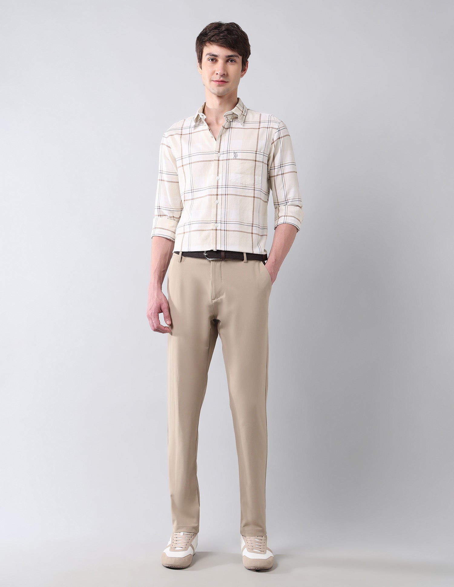 Grid Tattersall Checked Pure Cotton Shirt Ecru - U.S. Polo Assn. India | Large