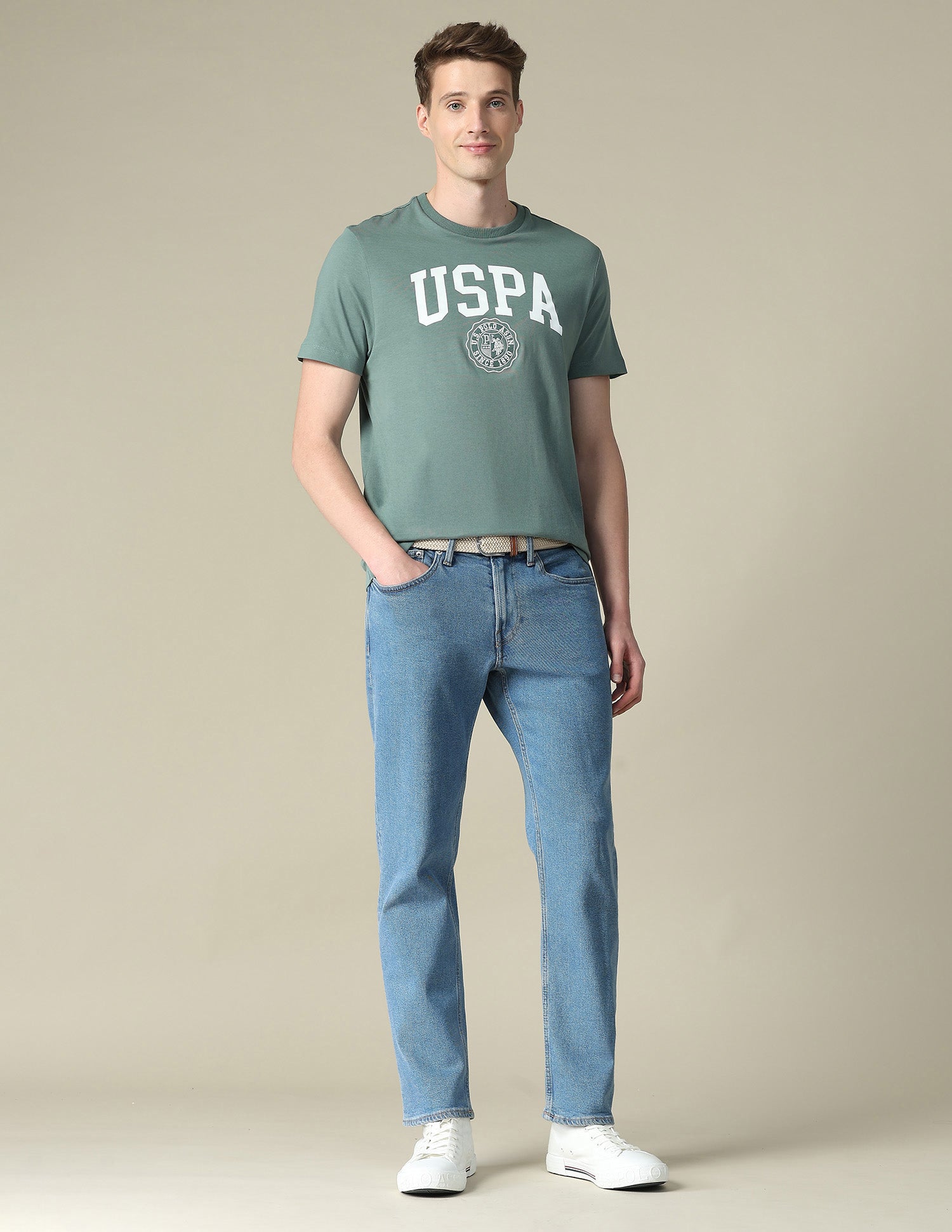 Graphic Brand Printed Slim Fit T-Shirt Light Green - U.S. Polo Assn. India | Large