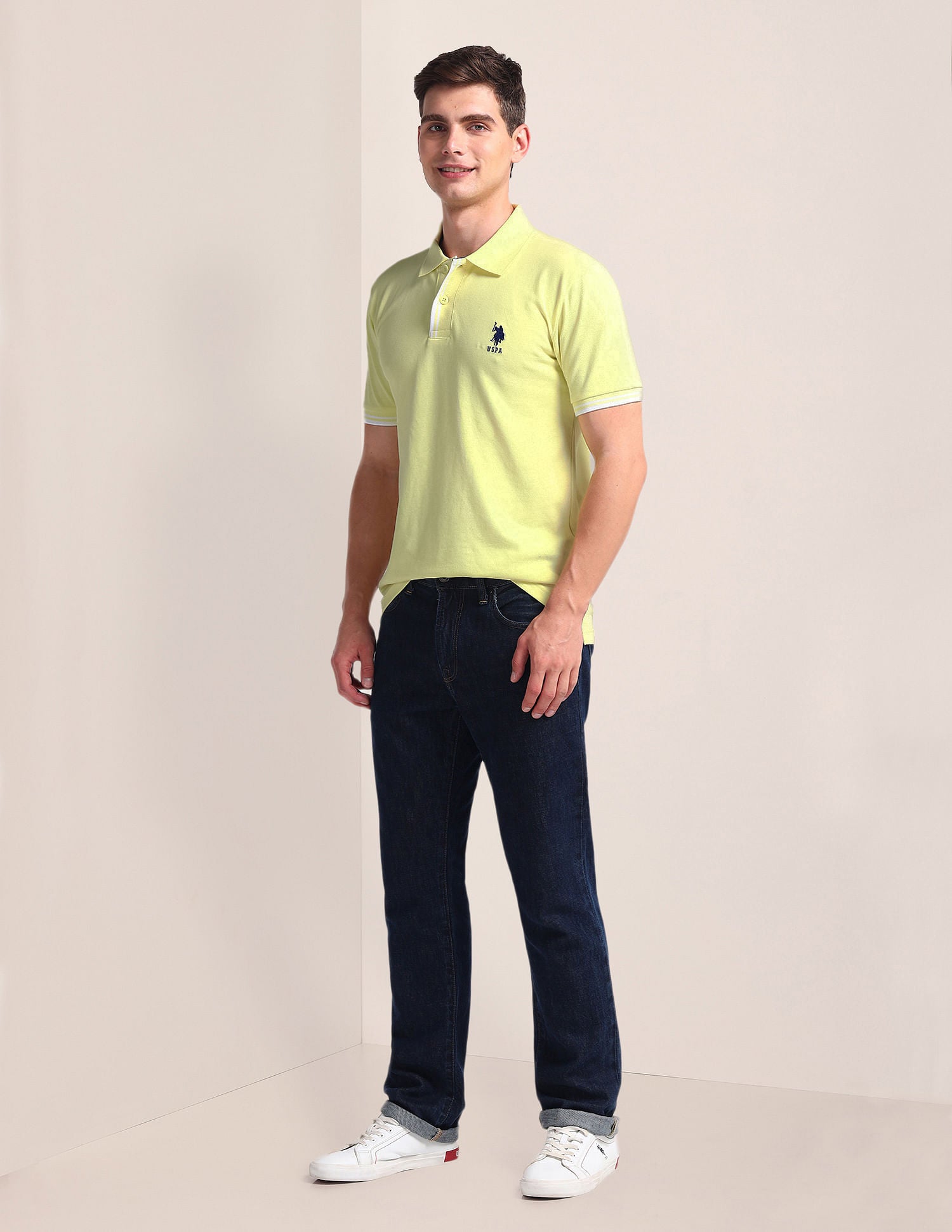 Tipped Placket Slim Polo Shirt Yellow - U.S. Polo Assn. India | Large