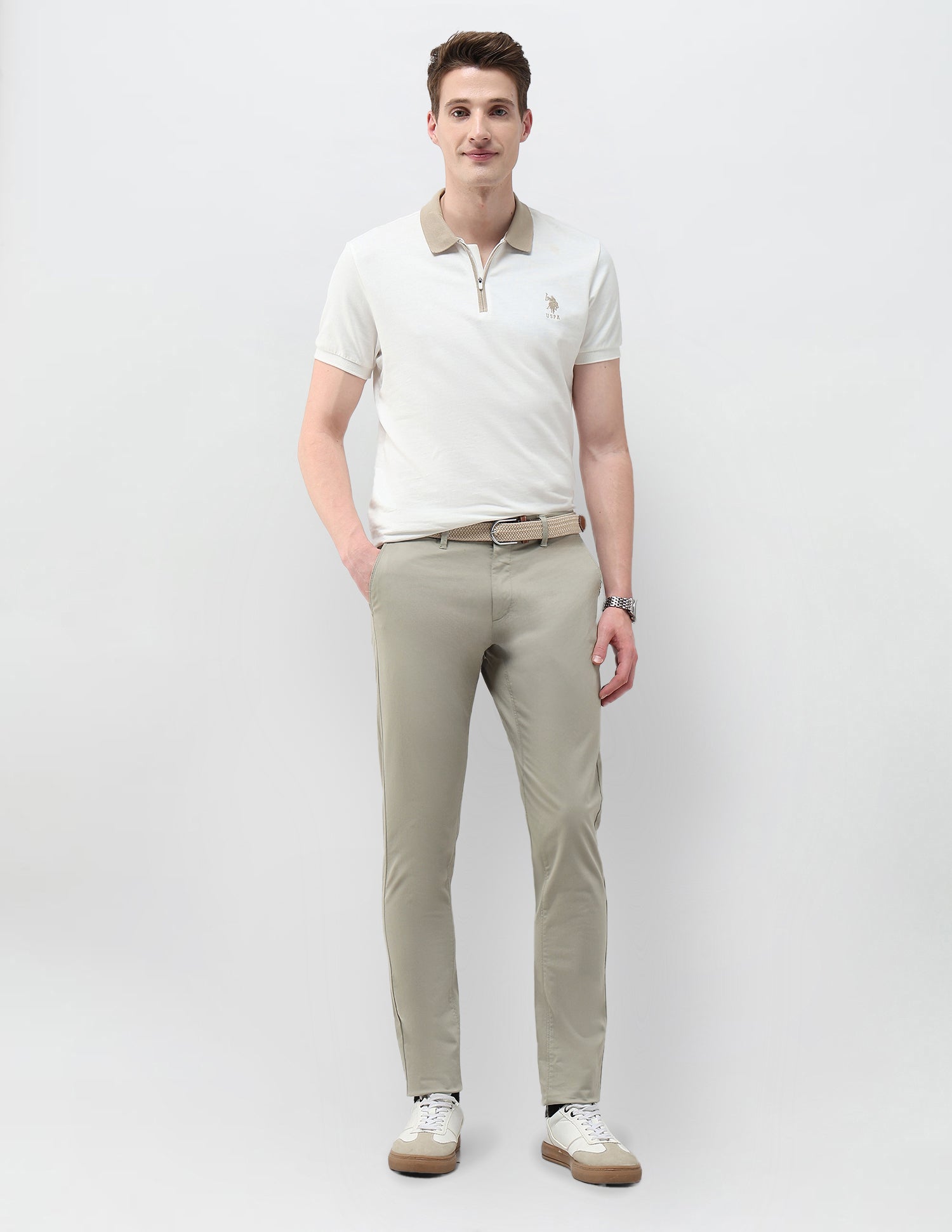 Austin Slim Fit Satin Trousers Light Olive - U.S. Polo Assn. India | Large