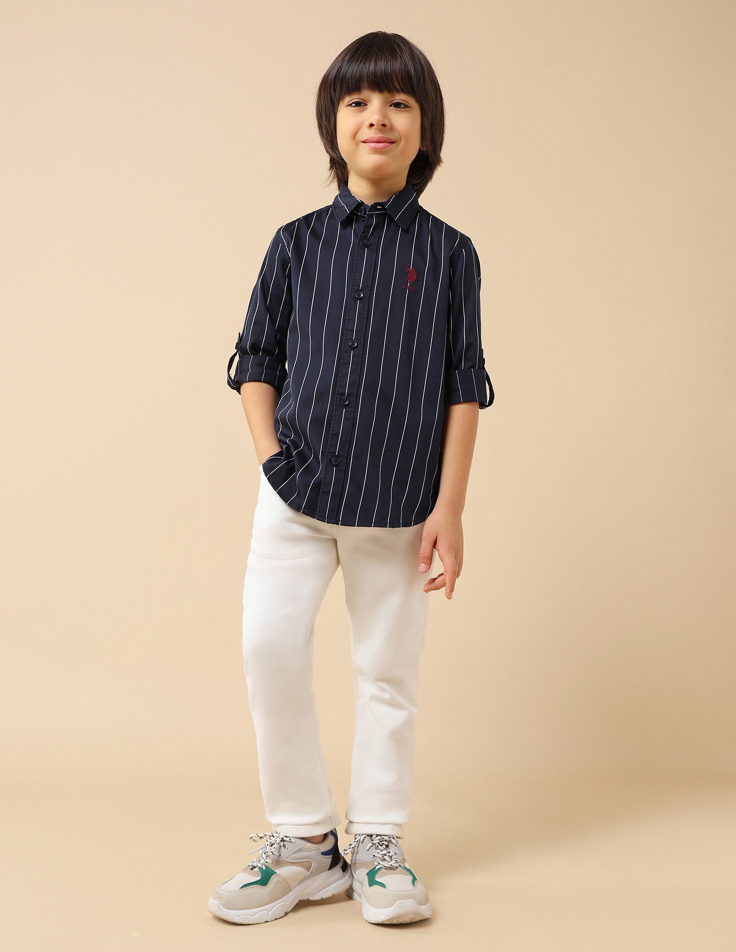 Boys Vertical Striped Twill Shirt Navy - U.S. POLO ASSN. | Large
