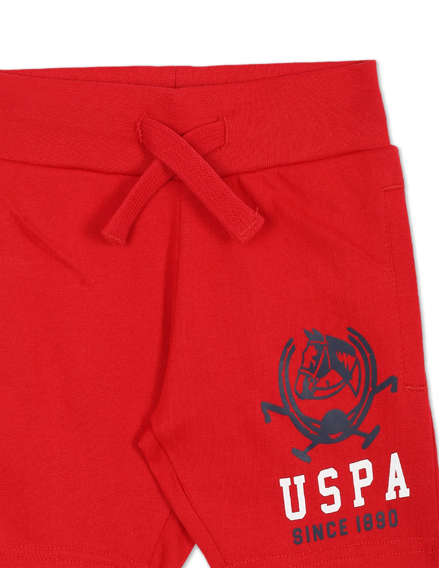 Boys Red Elasticized Waist Brand Print Shorts Red - U.S. Polo Assn. India | Large