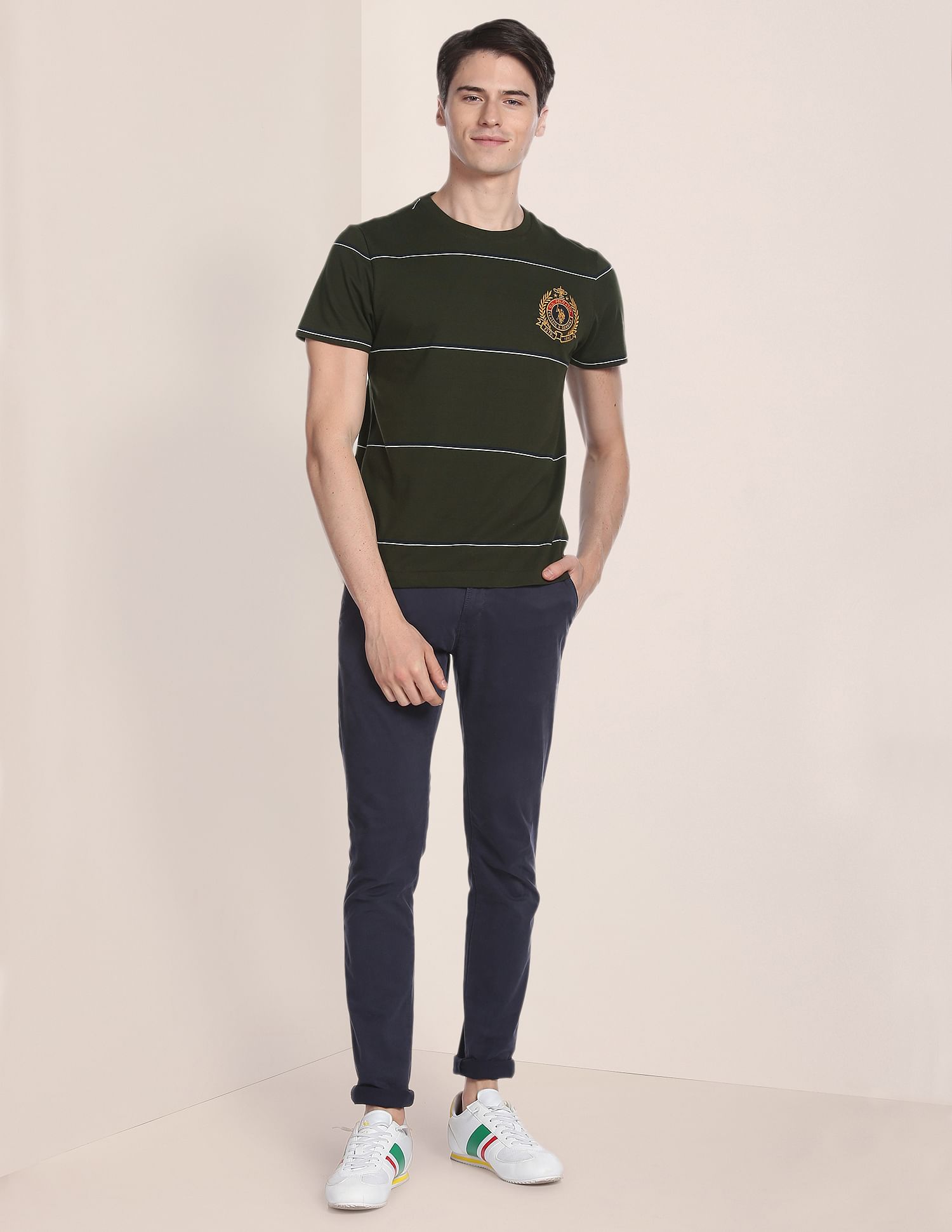 Signature Stripe Cotton T-Shirt Olive - U.S. Polo Assn. India | Large