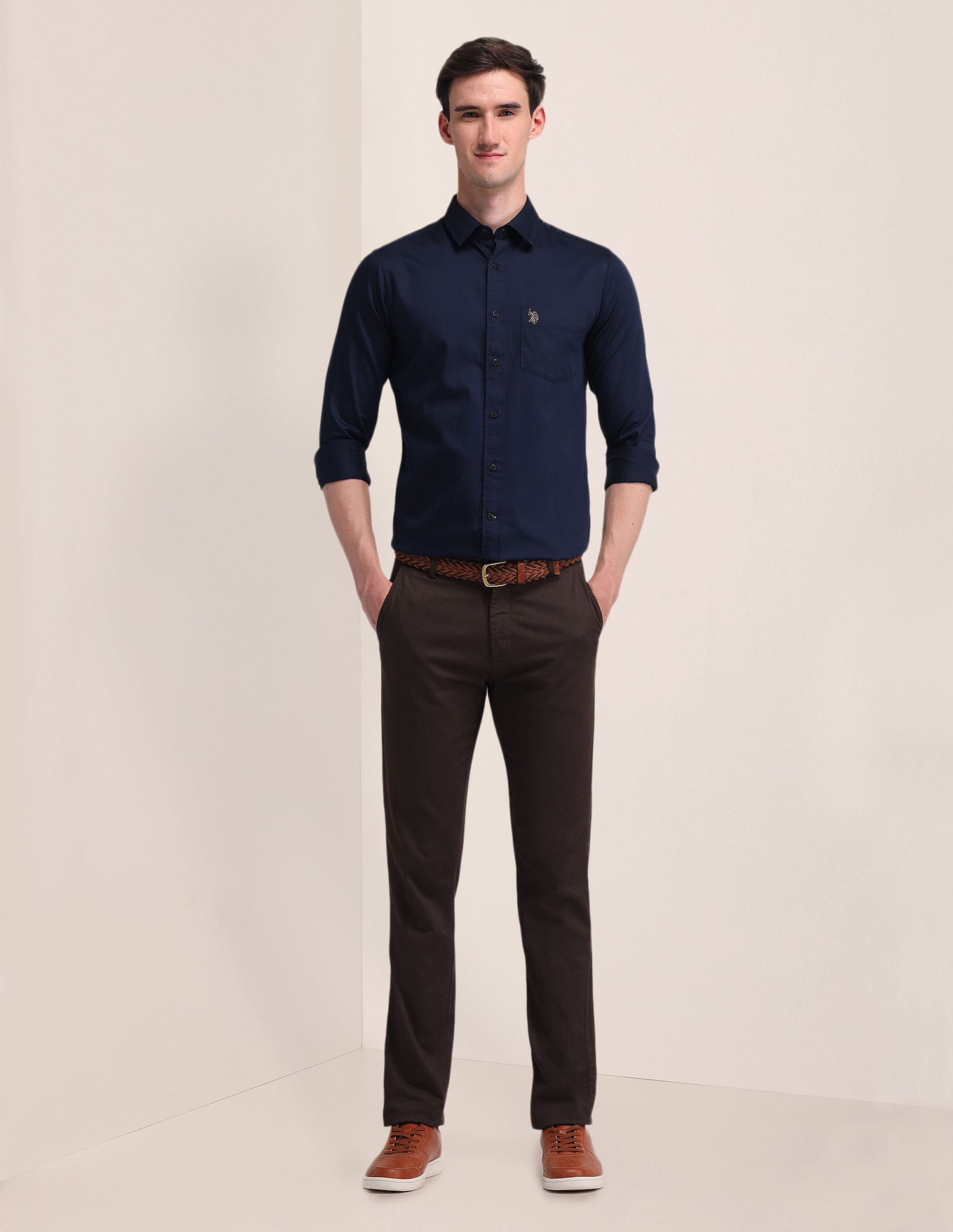 Solid Slim Fit Shirt Navy - U.S. Polo Assn. India | Large