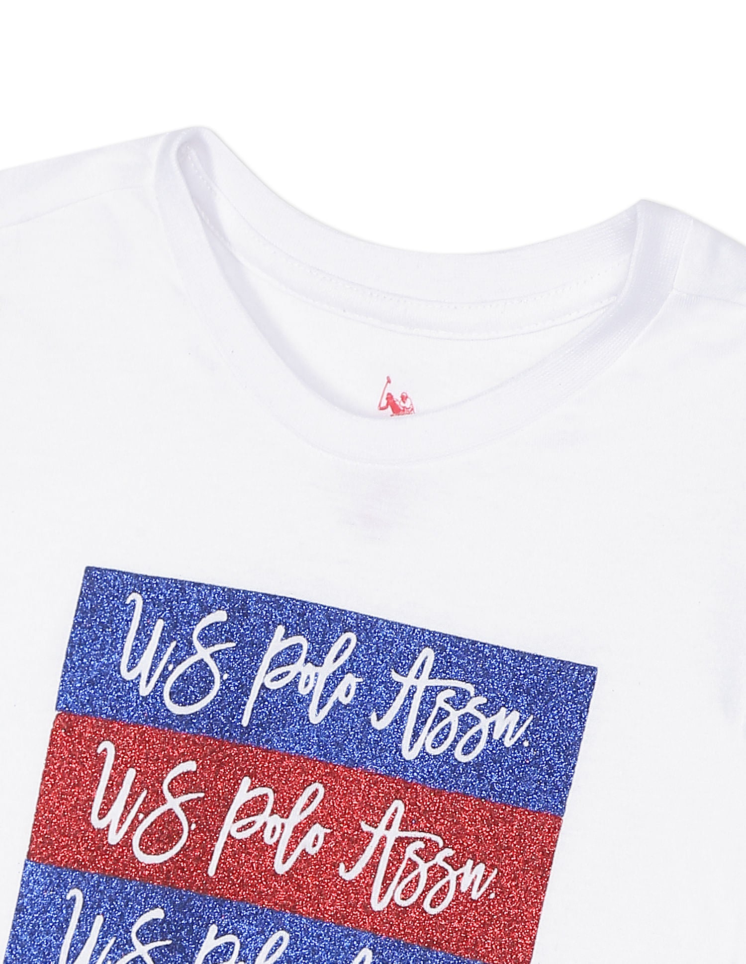 Girls White Crew Neck Glitter Logo T-Shirt White - U.S. POLO ASSN. | Large