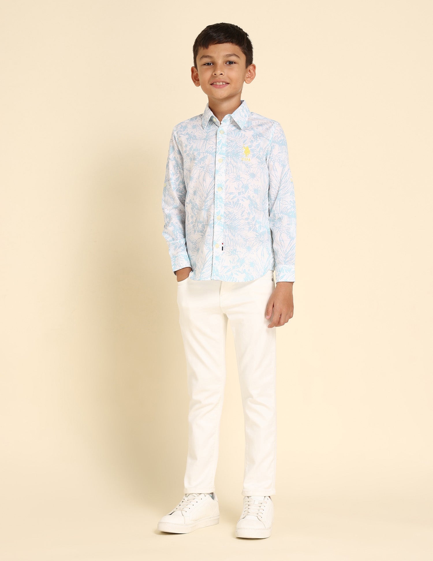 Boys Tropical Print Shirt Light Blue - U.S. Polo Assn. India | Large