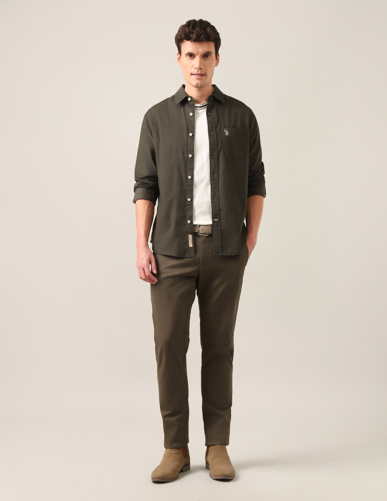 Solid Corduroy Shirt Olive - U.S. Polo Assn. India | Large