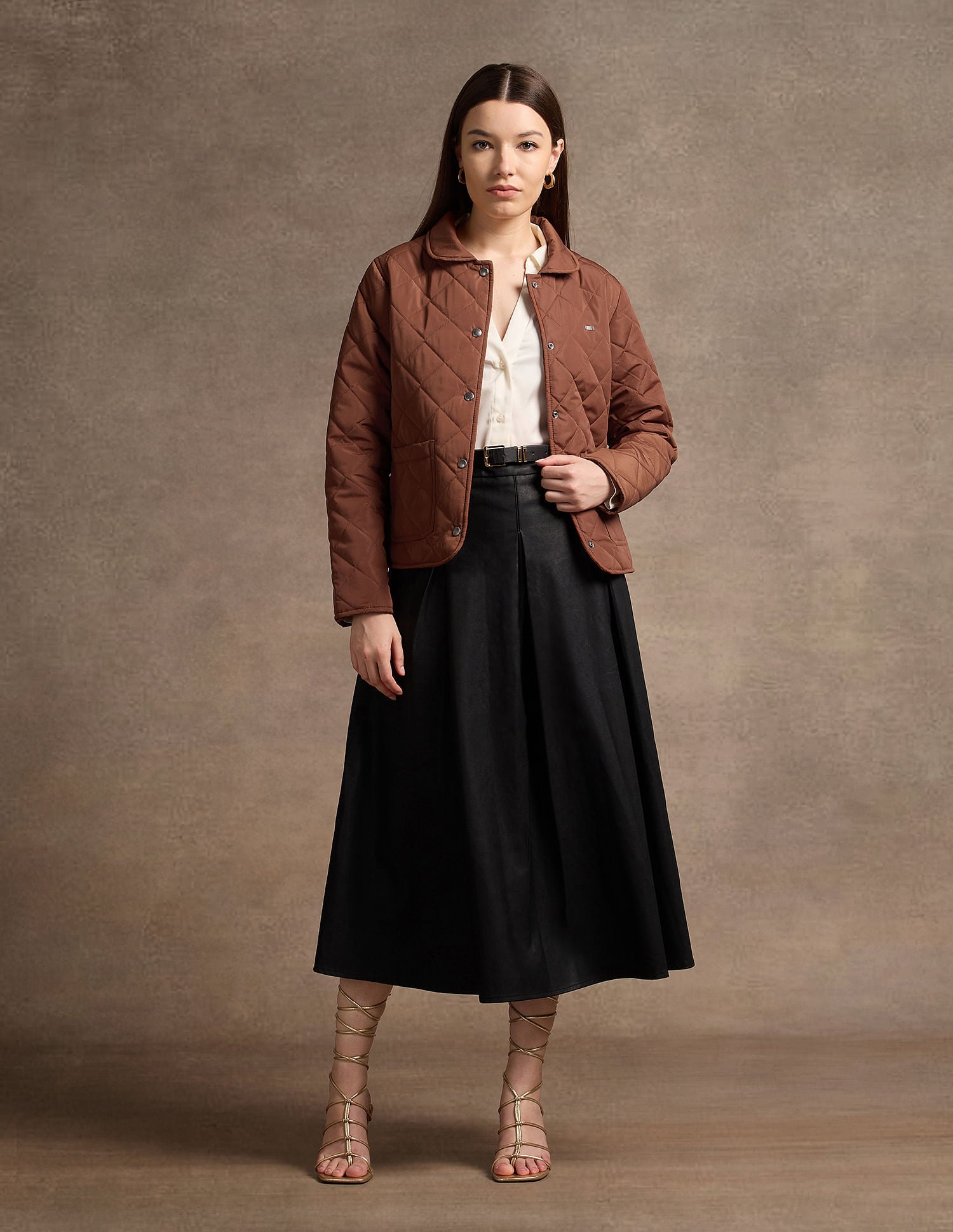 Peter Pan Collar Puffer Jacket Tan - U.S. POLO ASSN. | Large