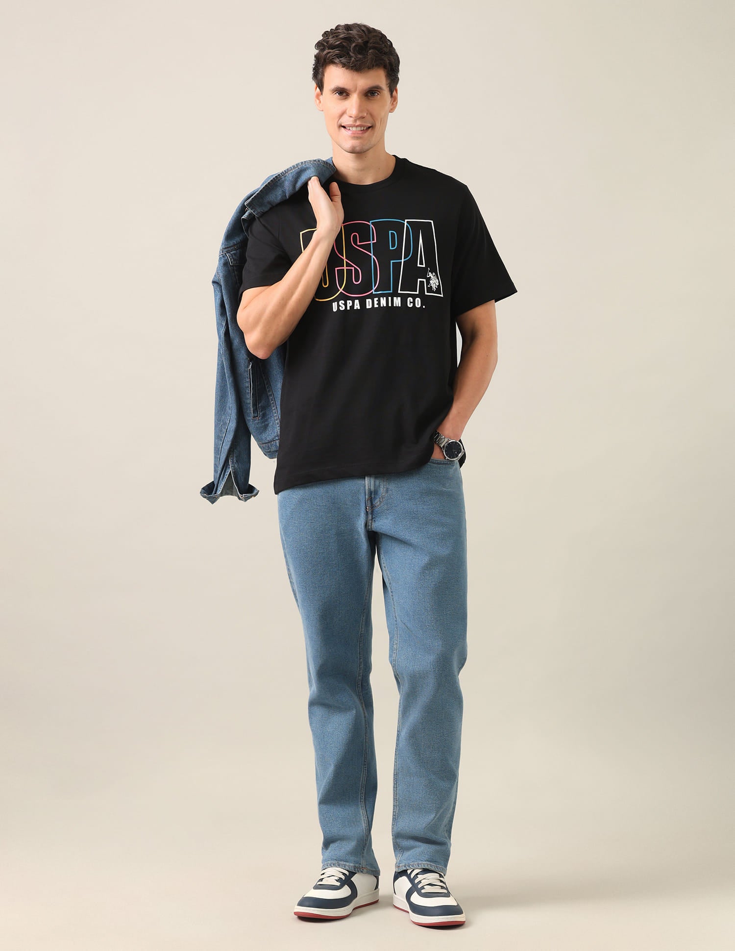 Typographic Brand Printed Relaxed Fit T-Shirt Black - U.S. Polo Assn. India | Large
