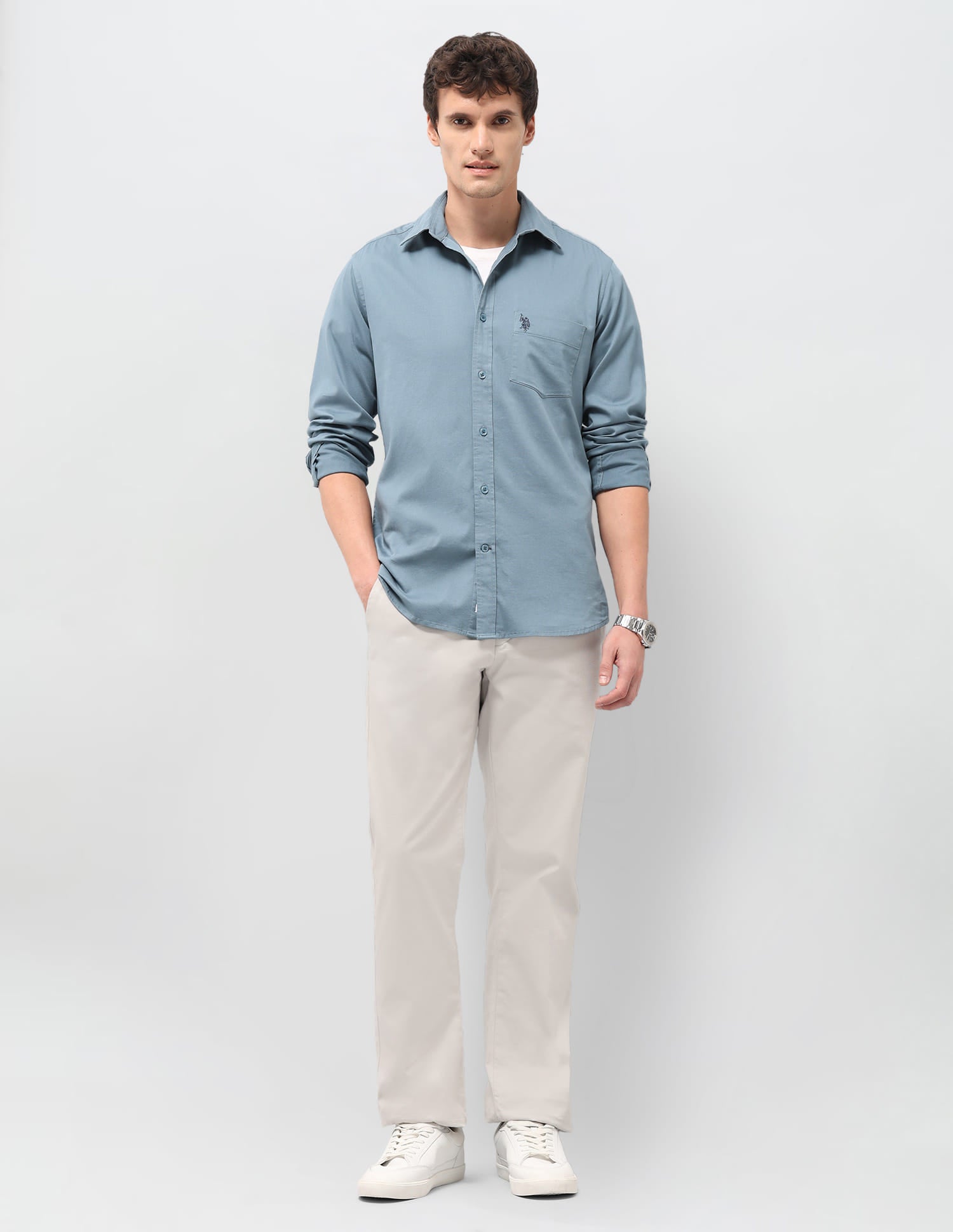 Solid Tailored Fit Shirt Blue - U.S. Polo Assn. India | Large
